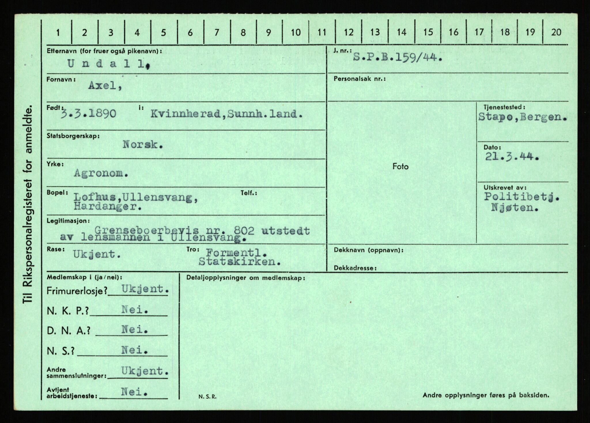 Statspolitiet - Hovedkontoret / Osloavdelingen, AV/RA-S-1329/C/Ca/L0016: Uberg - Øystese, 1943-1945, p. 230