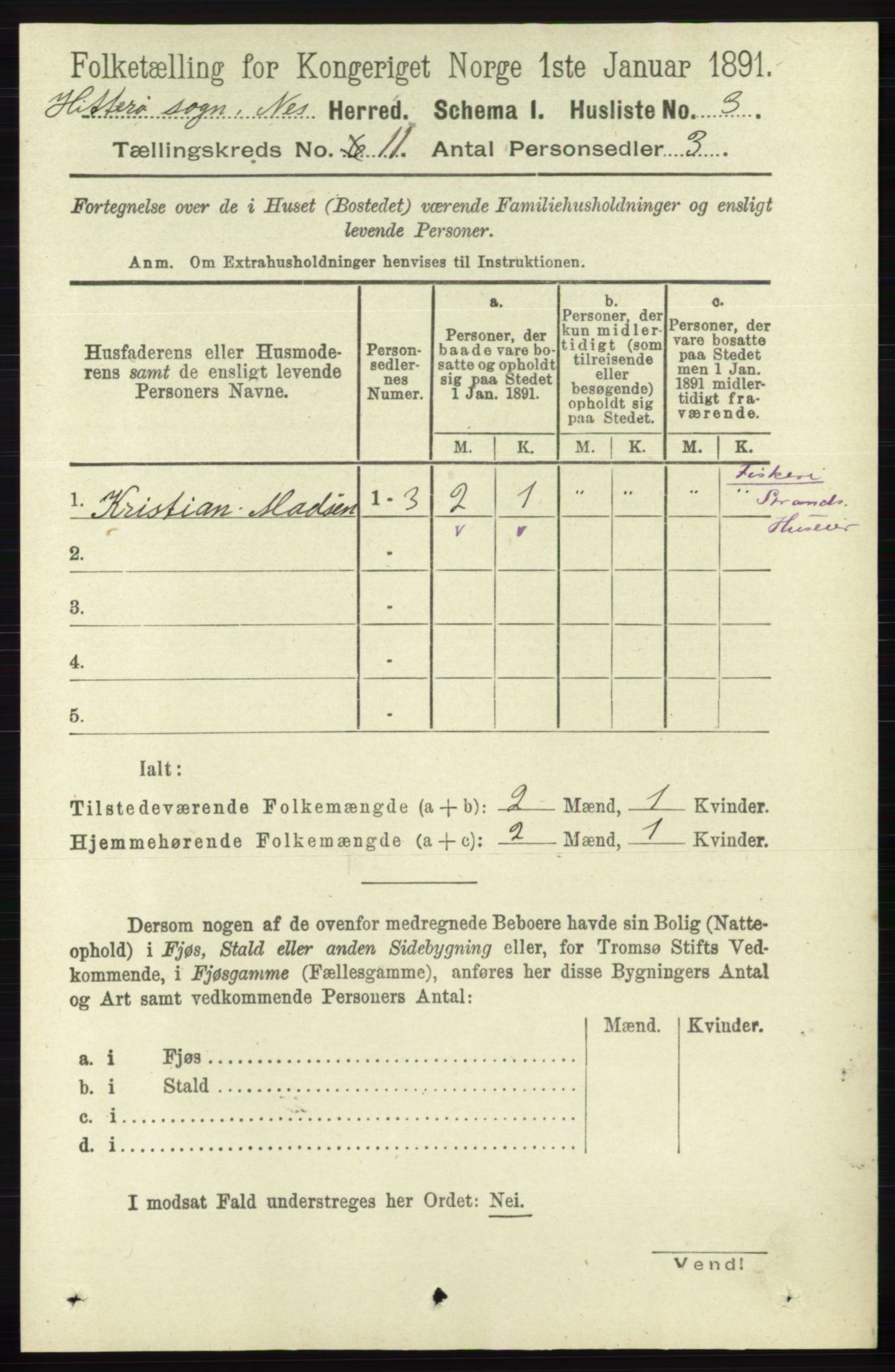 RA, 1891 census for 1043 Hidra og Nes, 1891, p. 4417