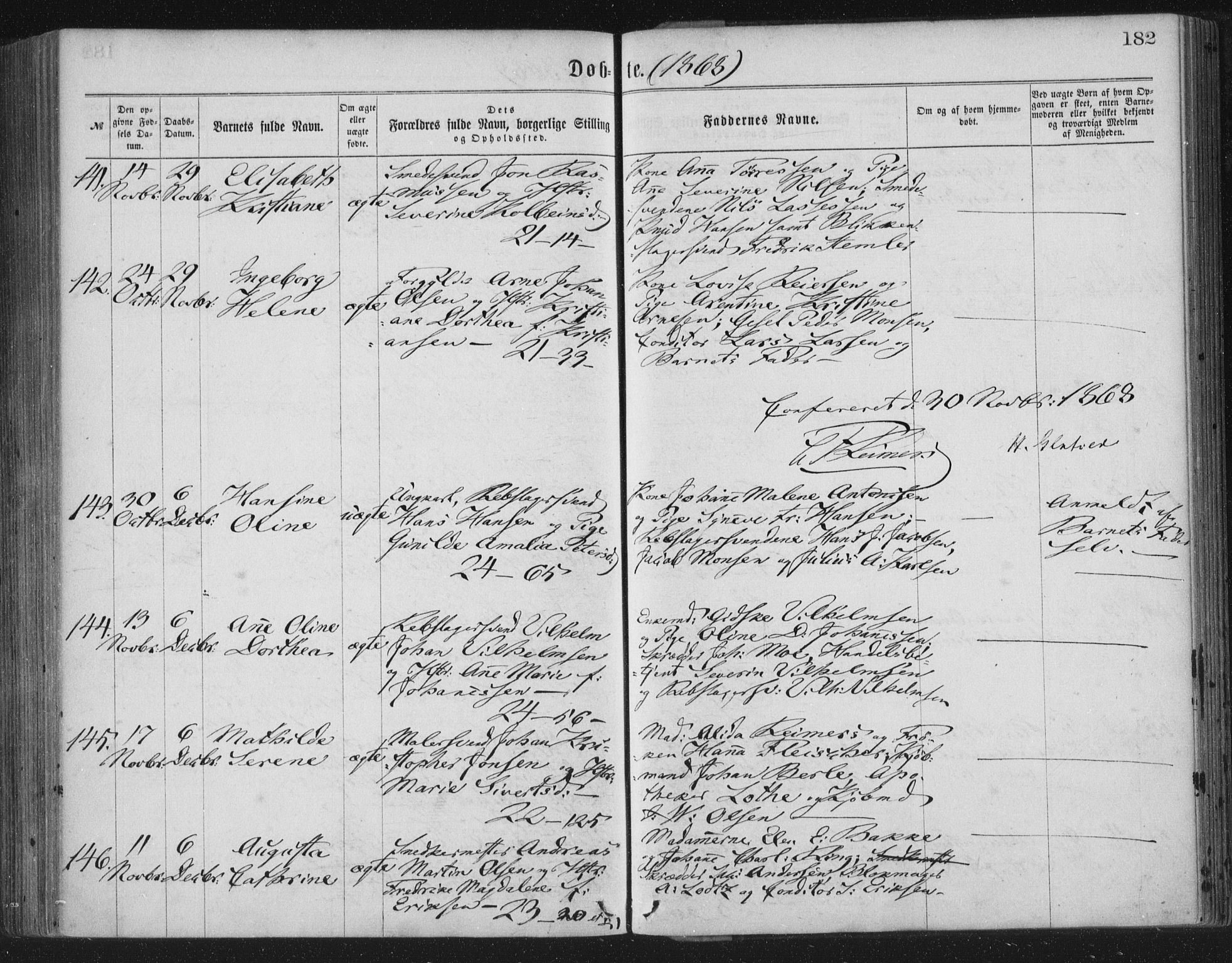 Korskirken sokneprestembete, AV/SAB-A-76101/H/Haa/L0019: Parish register (official) no. B 5, 1866-1871, p. 182