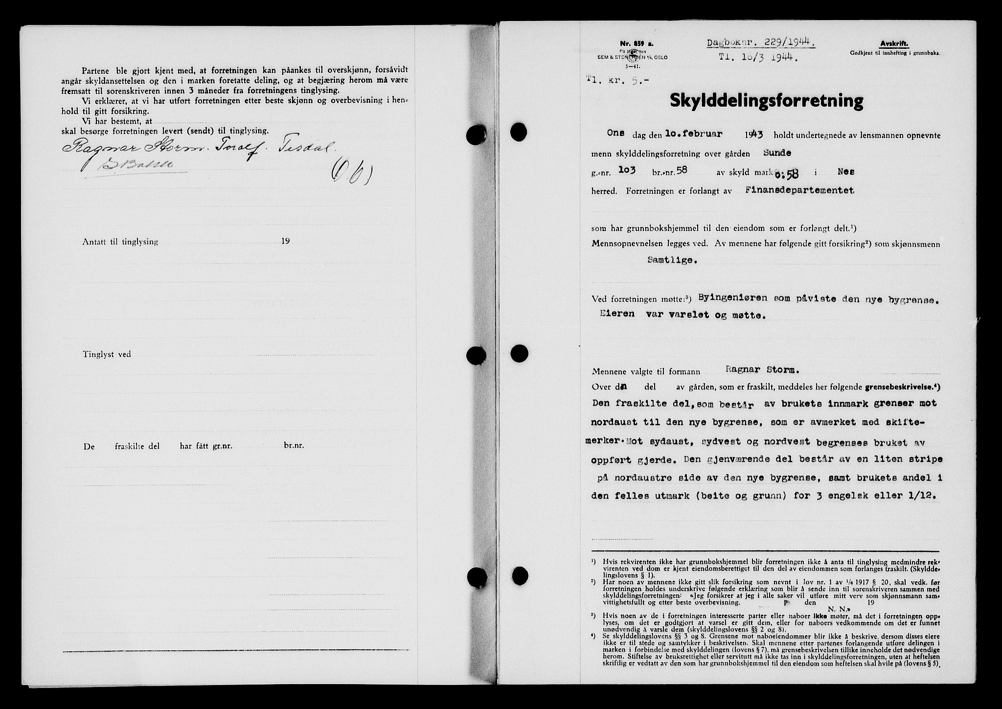 Flekkefjord sorenskriveri, SAK/1221-0001/G/Gb/Gba/L0059: Mortgage book no. A-7, 1944-1945, Diary no: : 229/1944