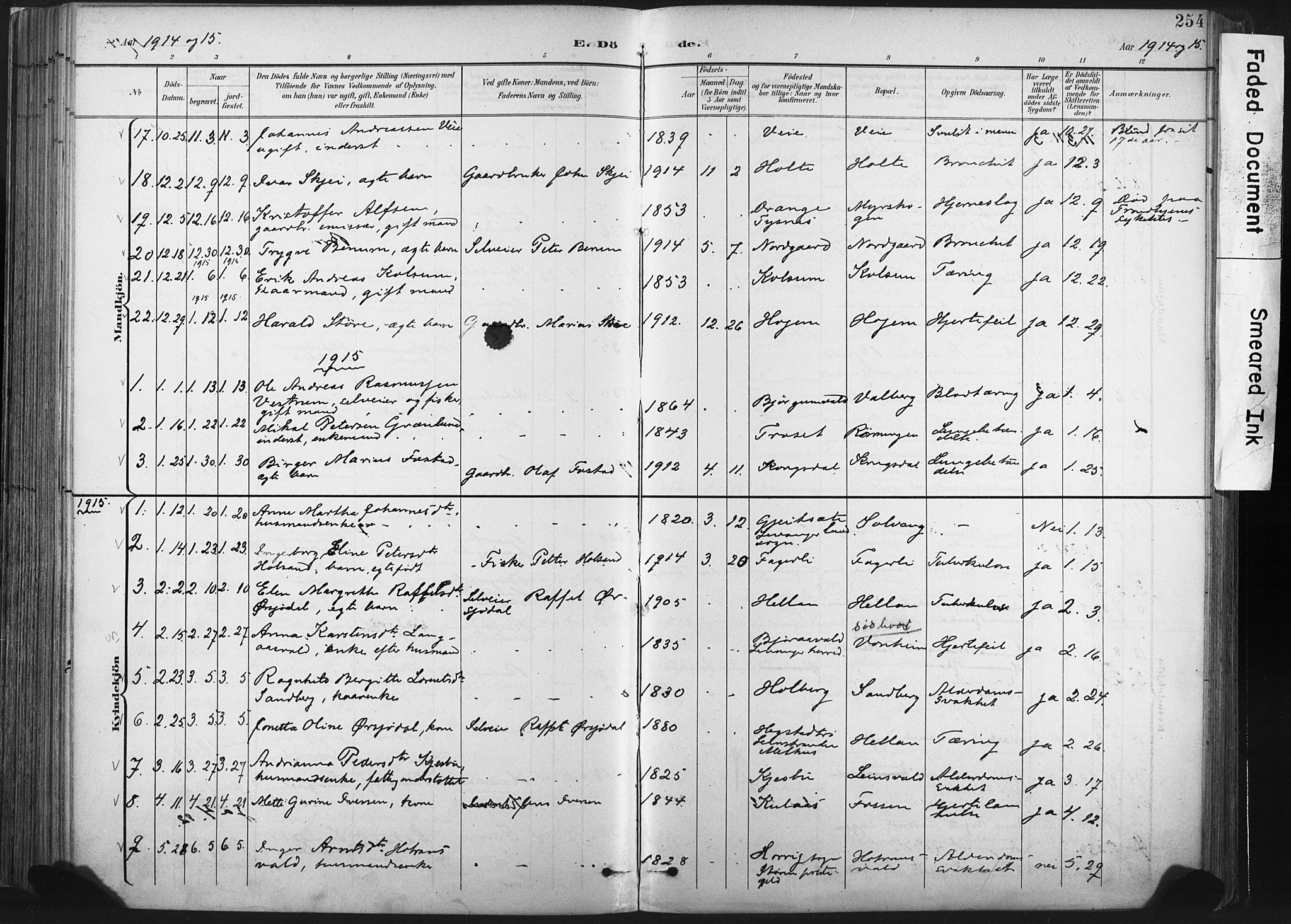 Ministerialprotokoller, klokkerbøker og fødselsregistre - Nord-Trøndelag, AV/SAT-A-1458/717/L0162: Parish register (official) no. 717A12, 1898-1923, p. 254