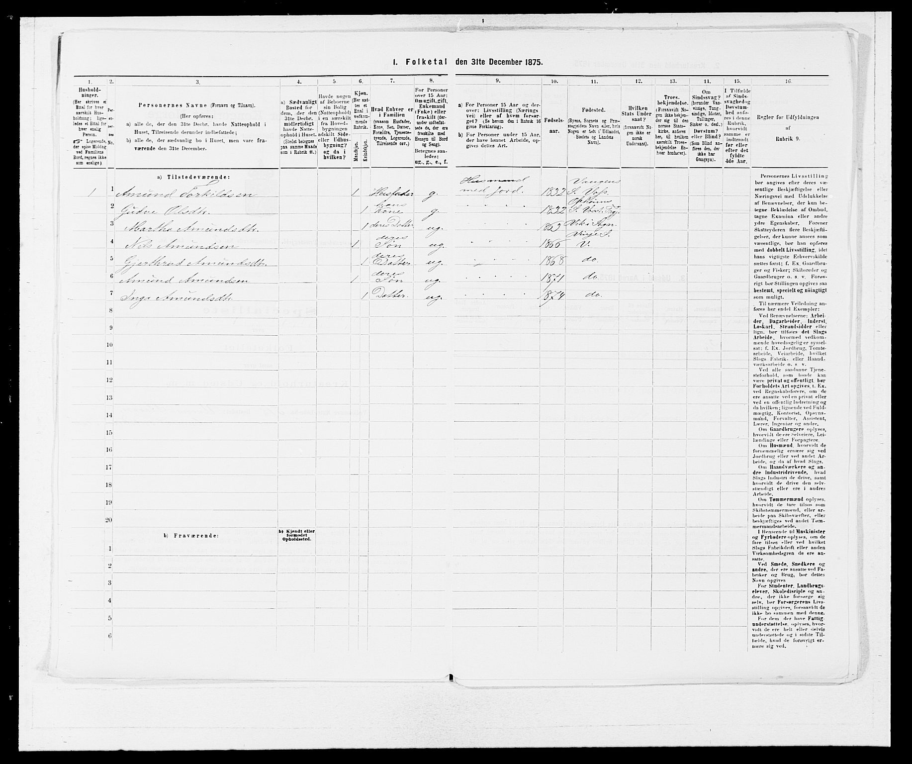 SAB, 1875 census for 1236P Vossestrand, 1875, p. 208