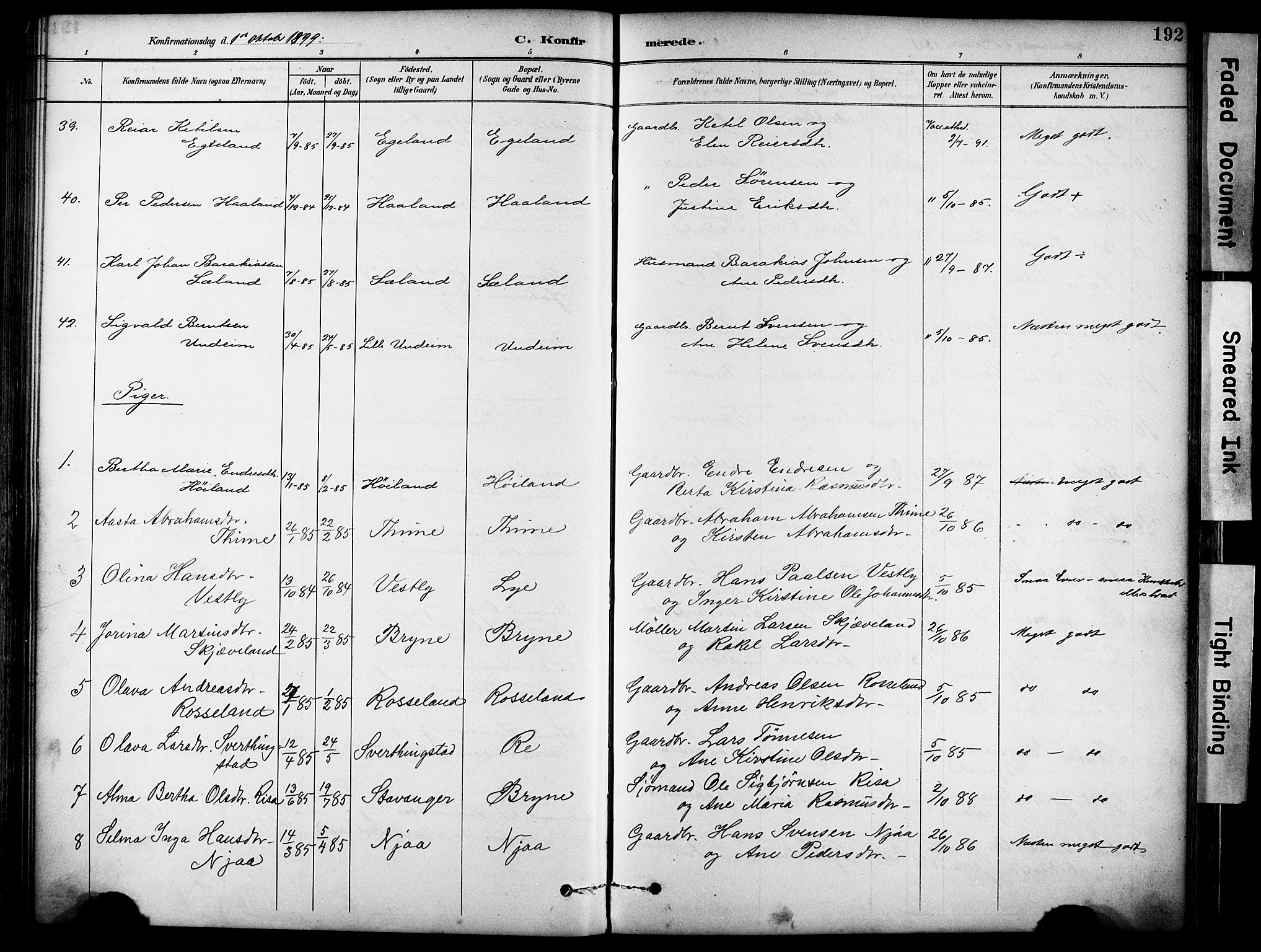 Lye sokneprestkontor, AV/SAST-A-101794/001/30BA/L0011: Parish register (official) no. A 9, 1893-1903, p. 192