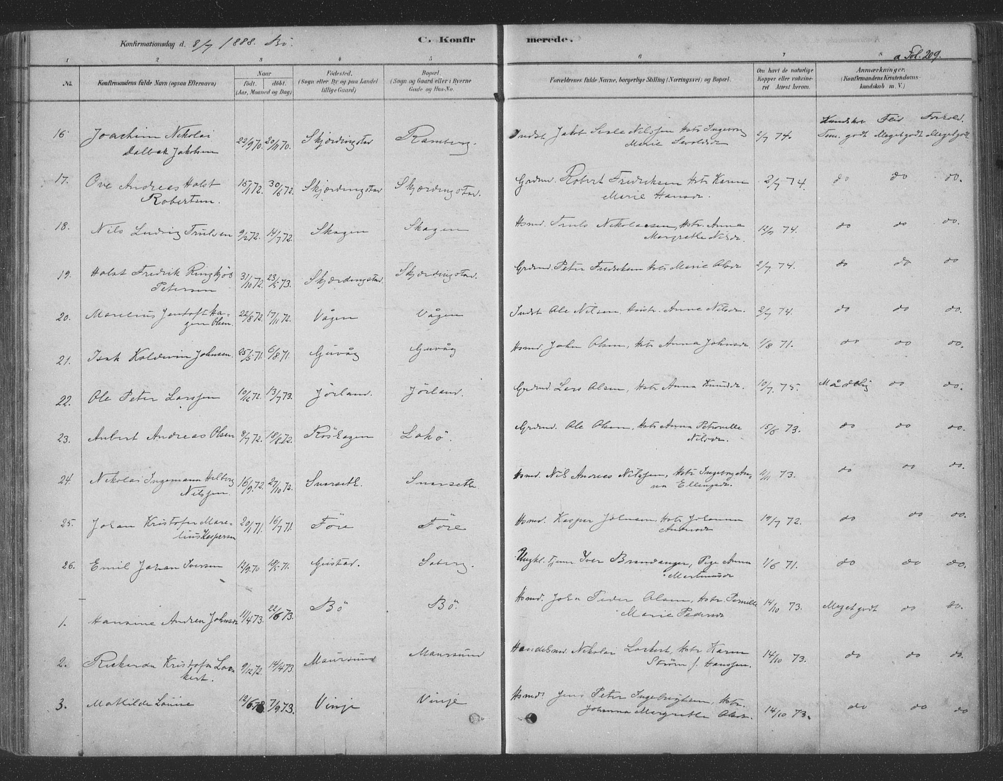 Ministerialprotokoller, klokkerbøker og fødselsregistre - Nordland, AV/SAT-A-1459/891/L1302: Parish register (official) no. 891A07, 1878-1895, p. 209