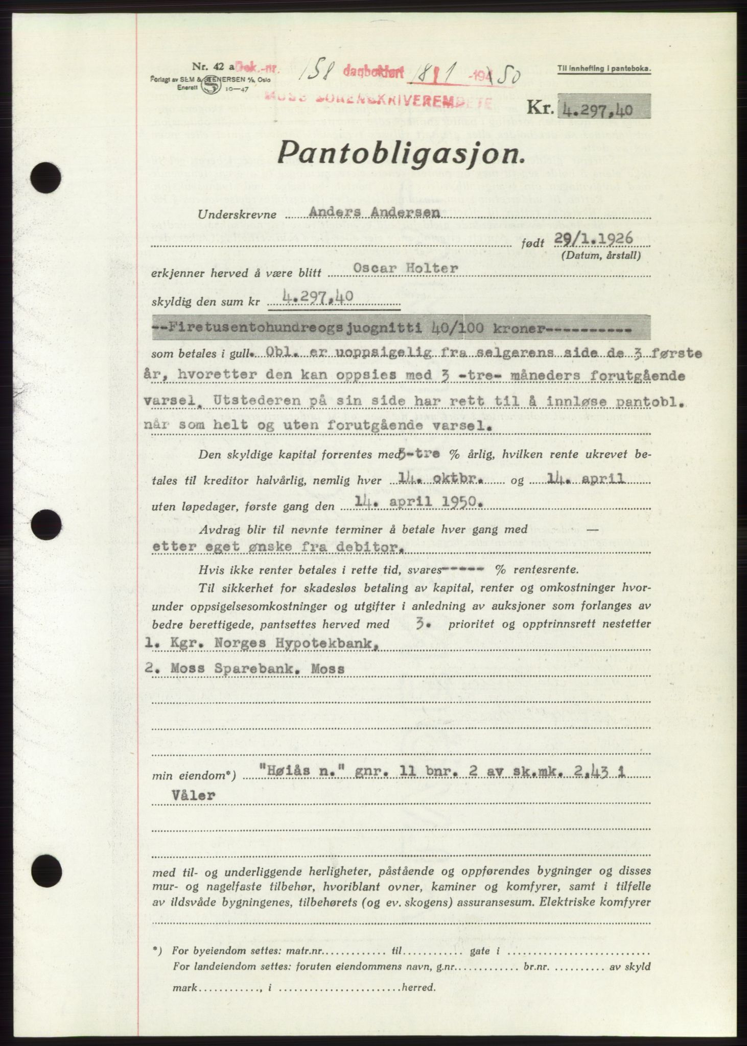 Moss sorenskriveri, SAO/A-10168: Mortgage book no. B23, 1949-1950, Diary no: : 158/1950