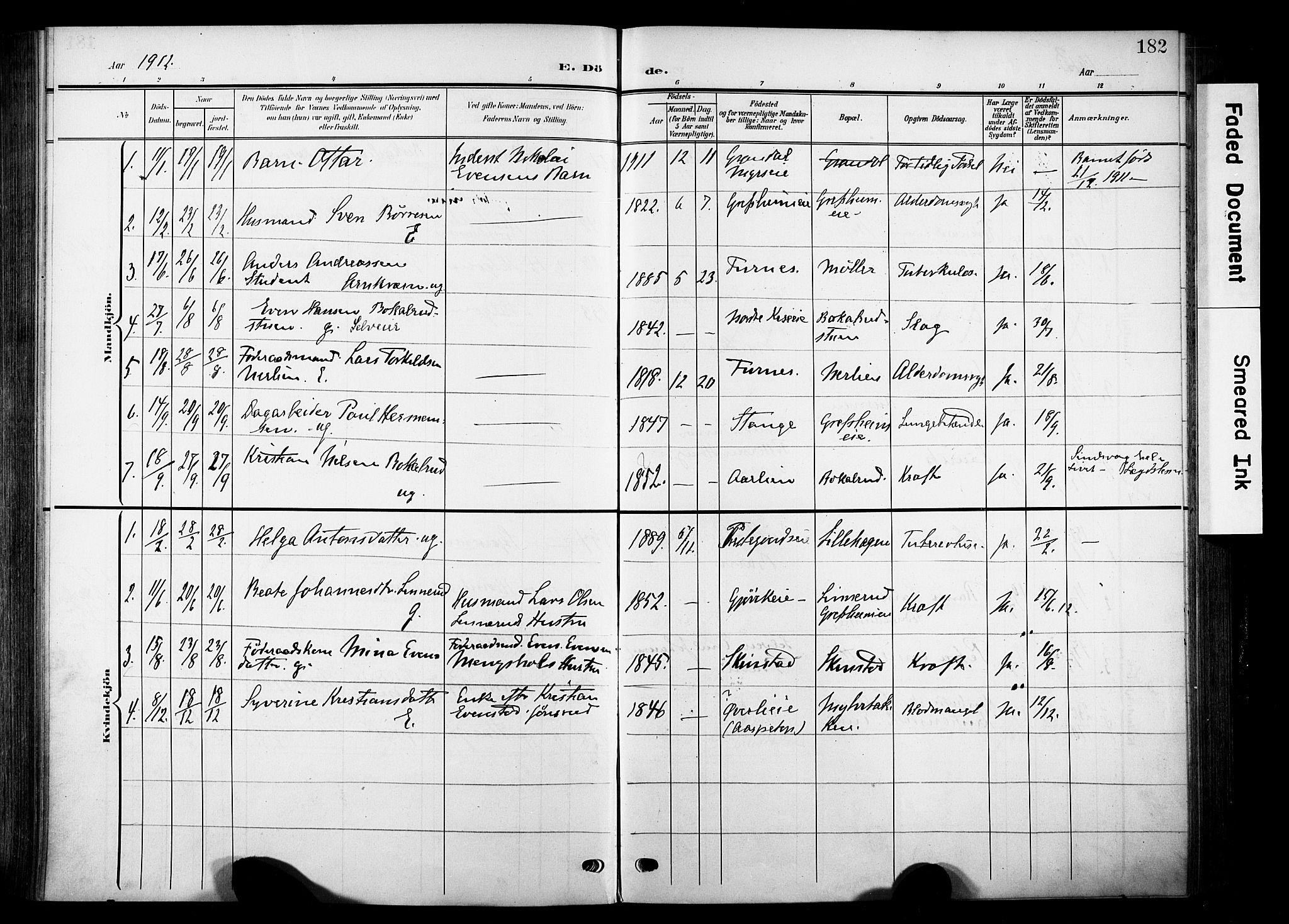 Nes prestekontor, Hedmark, AV/SAH-PREST-020/K/Ka/L0014: Parish register (official) no. 14, 1906-1929, p. 182