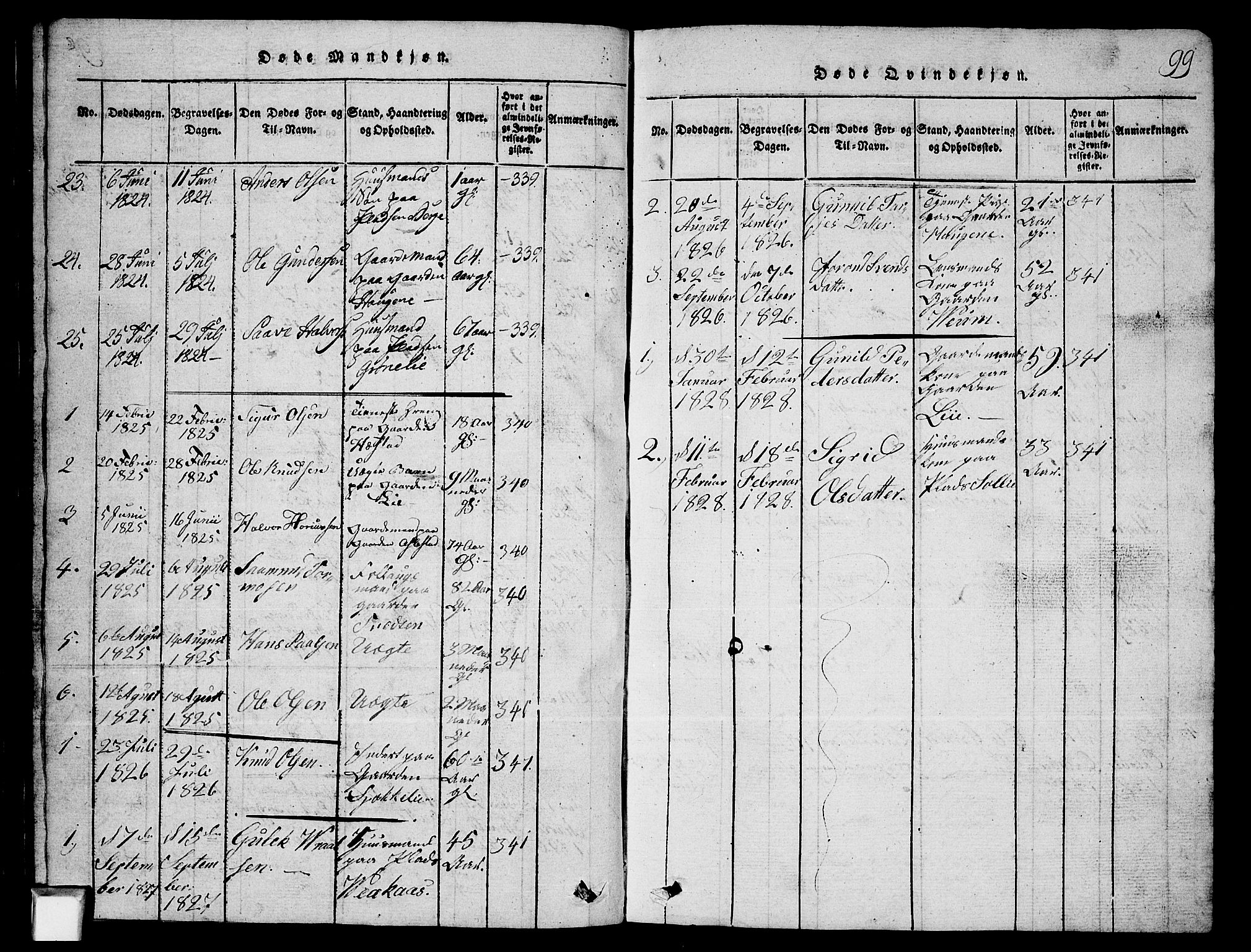 Fyresdal kirkebøker, SAKO/A-263/G/Ga/L0003: Parish register (copy) no. I 3, 1815-1863, p. 99