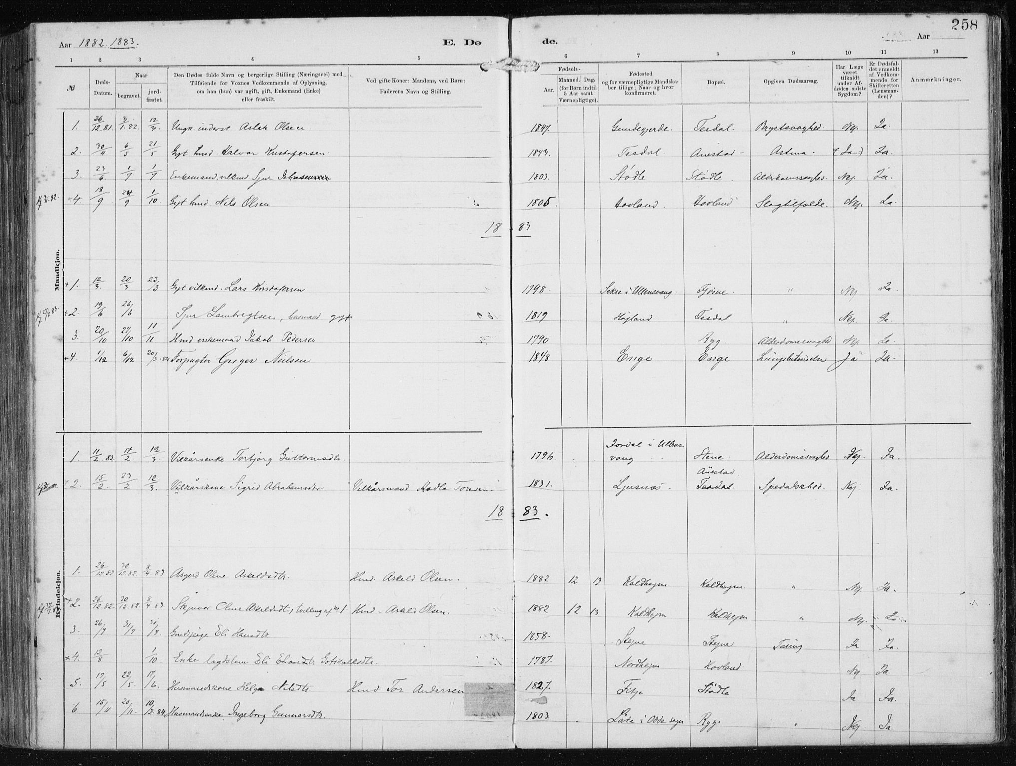 Etne sokneprestembete, SAB/A-75001/H/Haa: Parish register (official) no. B  1, 1879-1919, p. 258