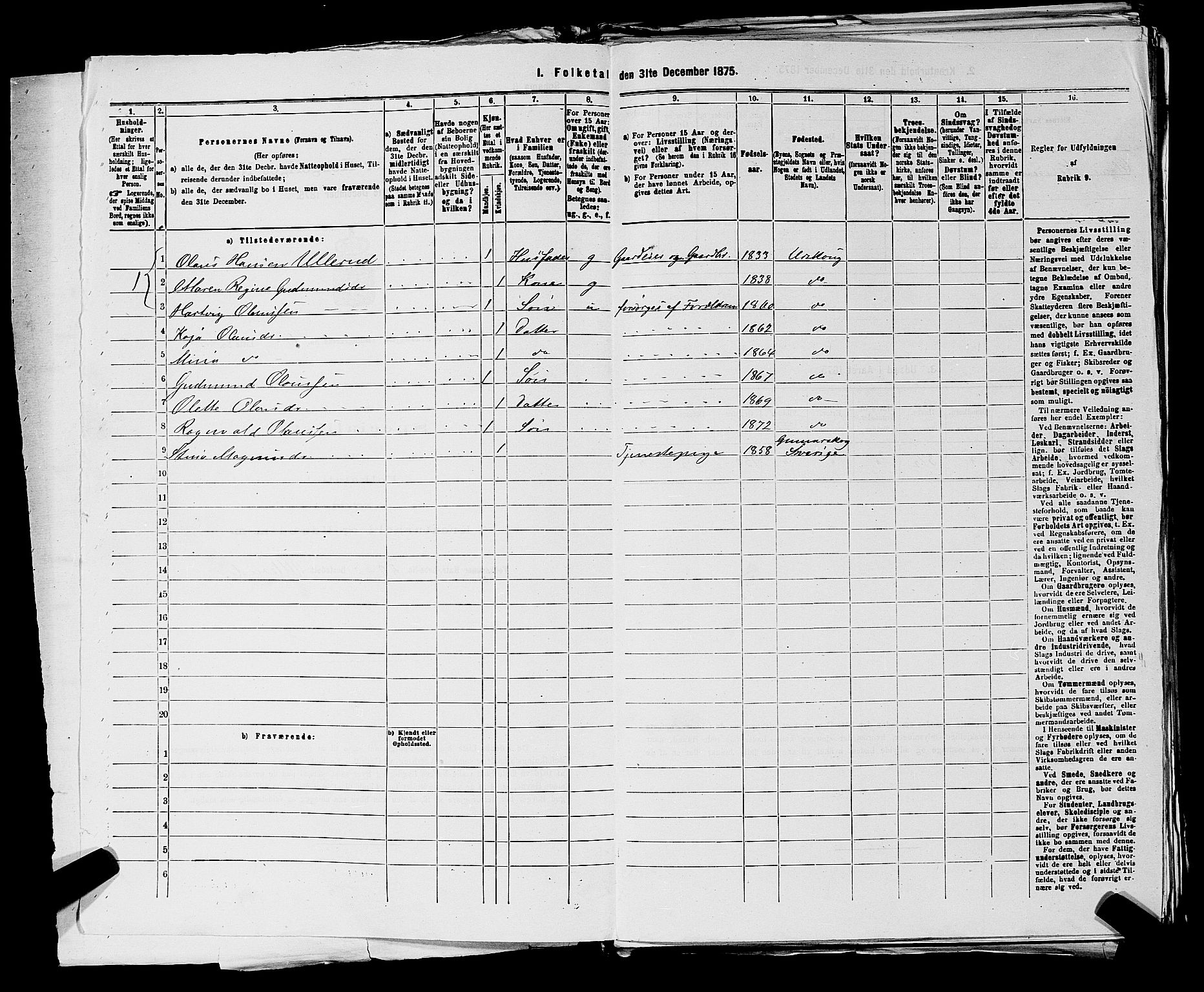 RA, 1875 census for 0224P Aurskog, 1875, p. 607