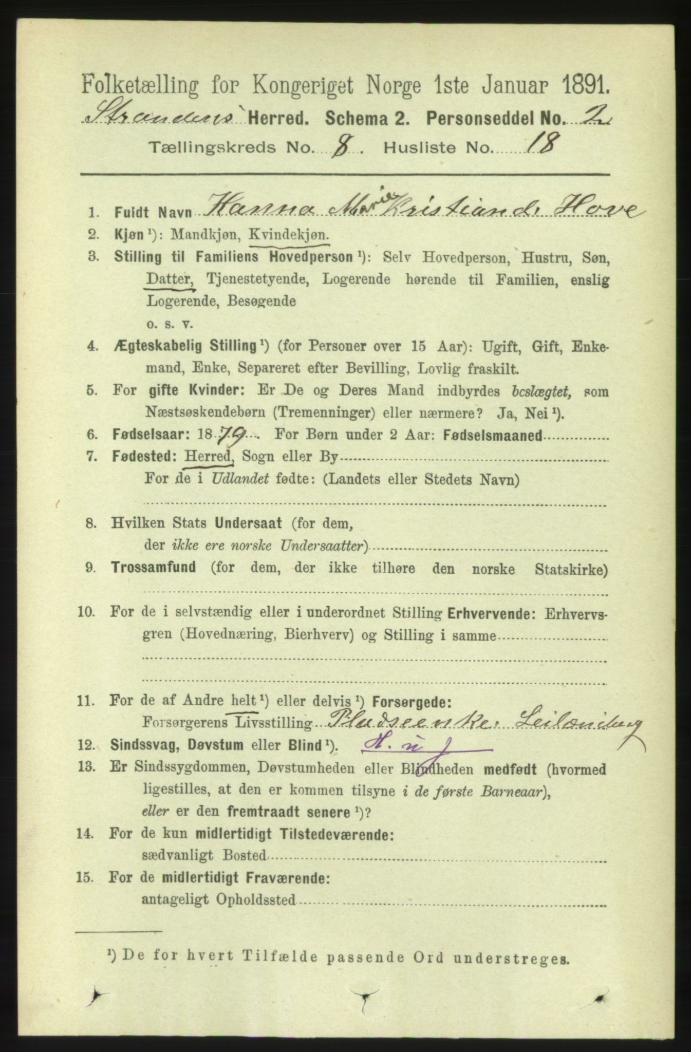 RA, 1891 census for 1525 Stranda, 1891, p. 1905