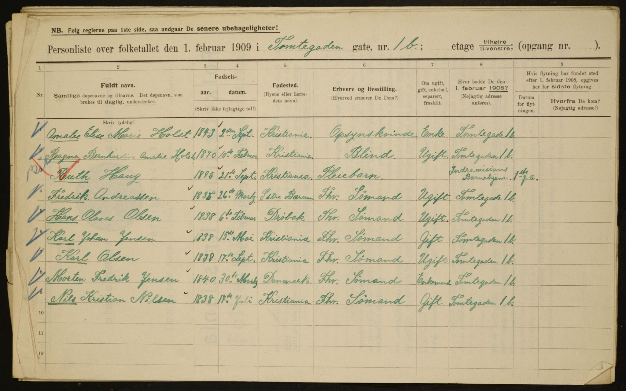 OBA, Municipal Census 1909 for Kristiania, 1909, p. 102844