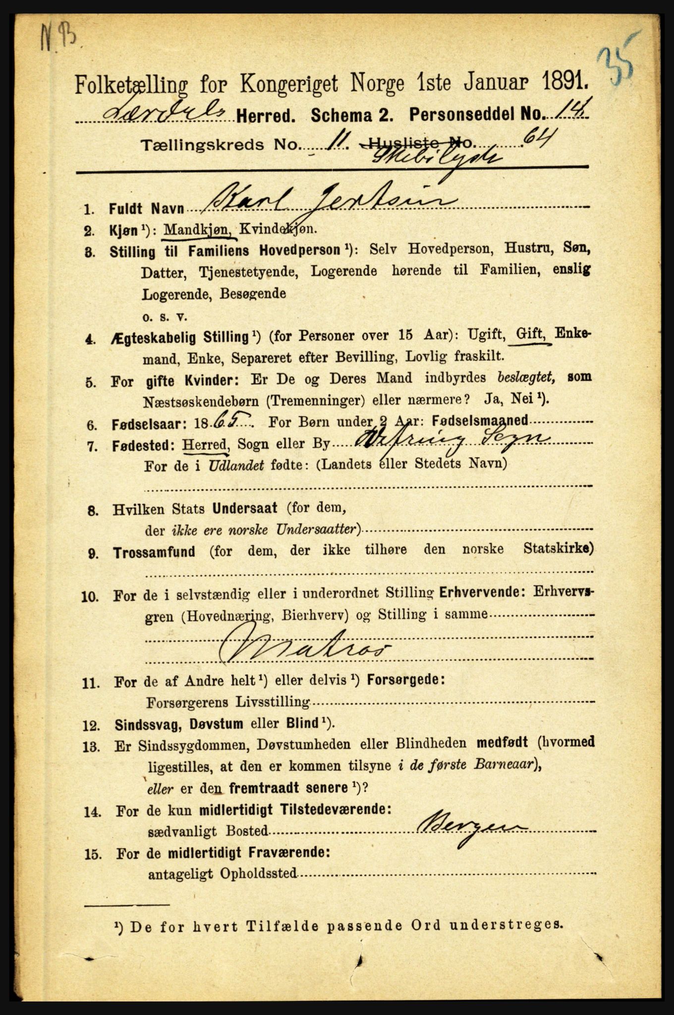 RA, 1891 census for 1422 Lærdal, 1891, p. 2506