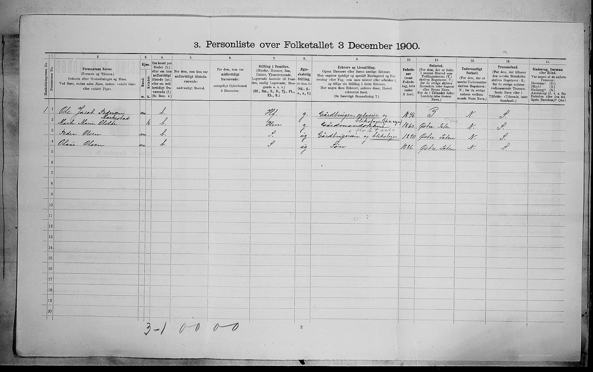SAH, 1900 census for Vestre Toten, 1900, p. 237