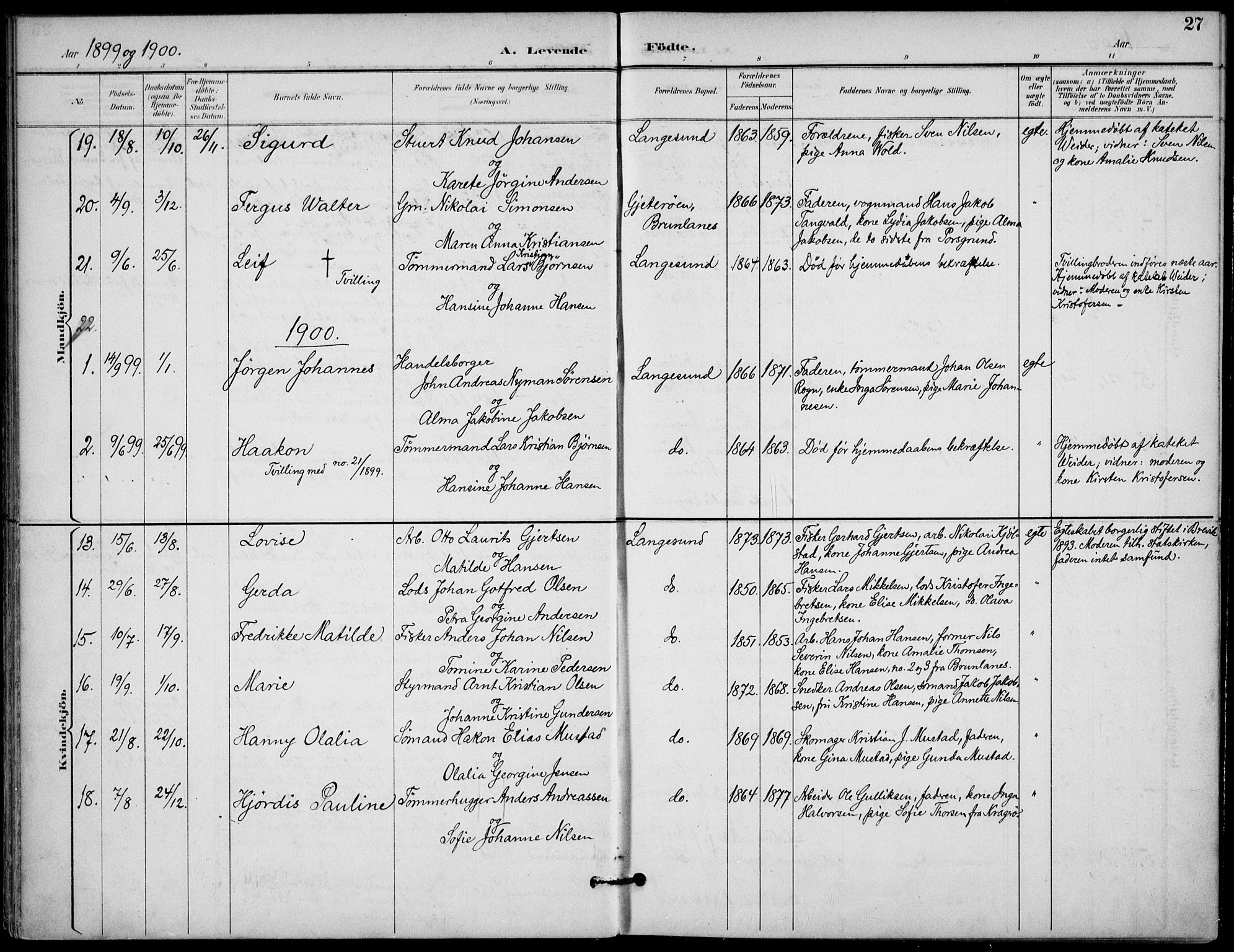 Langesund kirkebøker, SAKO/A-280/F/Fa/L0003: Parish register (official) no. 3, 1893-1907, p. 27
