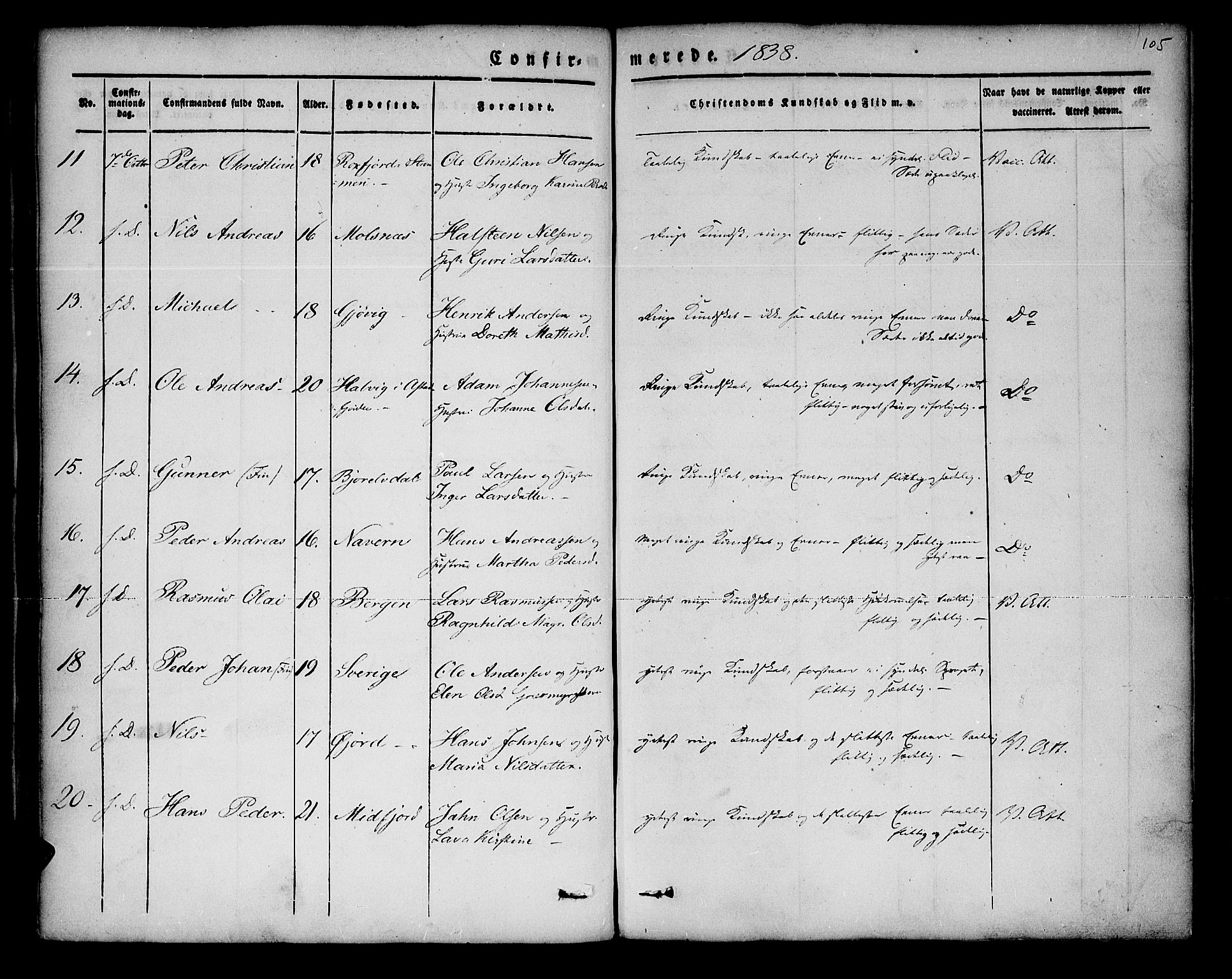 Lenvik sokneprestembete, SATØ/S-1310/H/Ha/Haa/L0004kirke: Parish register (official) no. 4, 1832-1844, p. 105