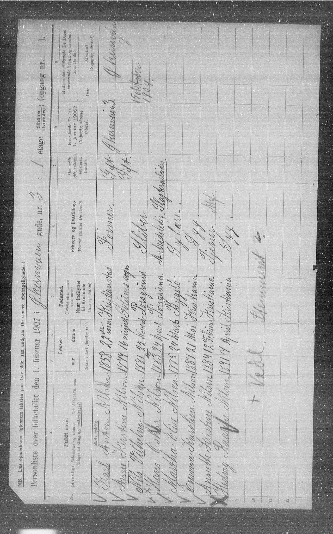 OBA, Municipal Census 1907 for Kristiania, 1907, p. 65442