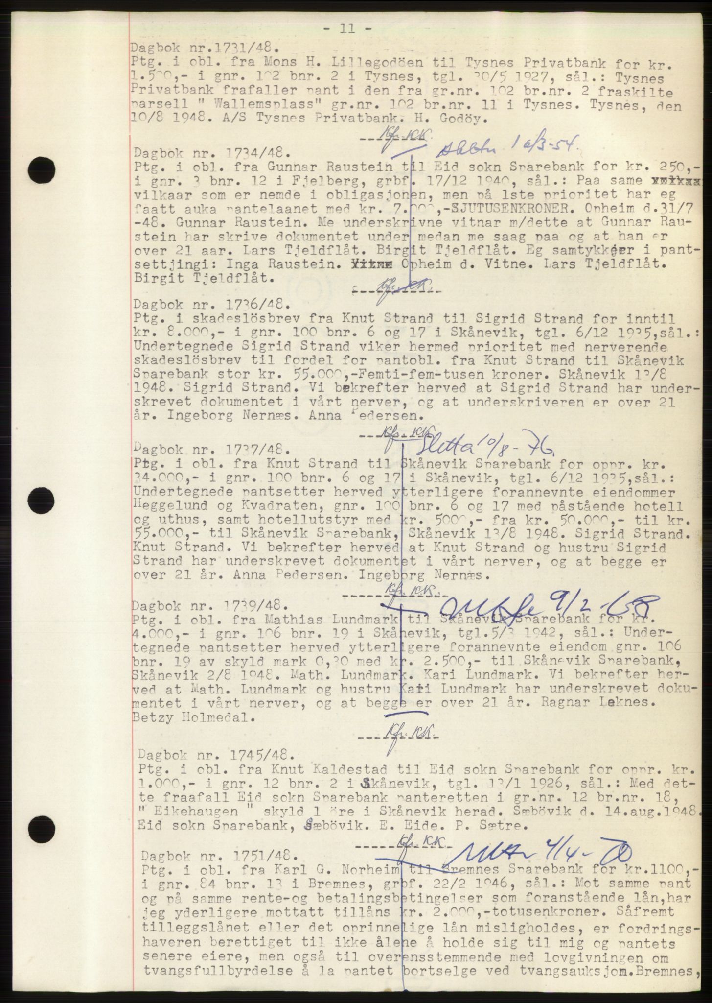 Sunnhordland sorenskrivar, AV/SAB-A-2401: Mortgage book no. B75-79, 1948-1950, Diary no: : 1731/1948