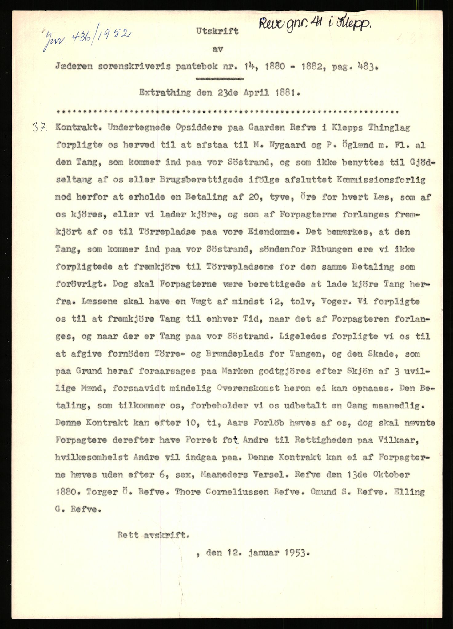 Statsarkivet i Stavanger, AV/SAST-A-101971/03/Y/Yj/L0068: Avskrifter sortert etter gårdsnavn: Refsnes - Risjell, 1750-1930, p. 248