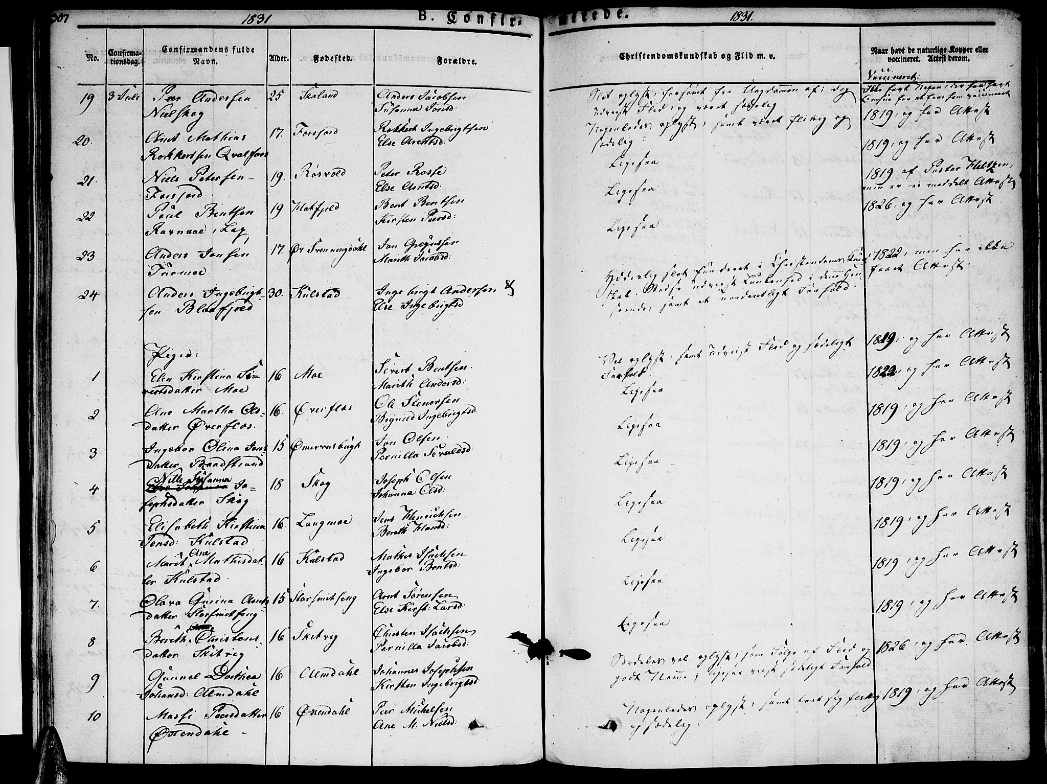 Ministerialprotokoller, klokkerbøker og fødselsregistre - Nordland, AV/SAT-A-1459/820/L0289: Parish register (official) no. 820A10, 1826-1845, p. 307