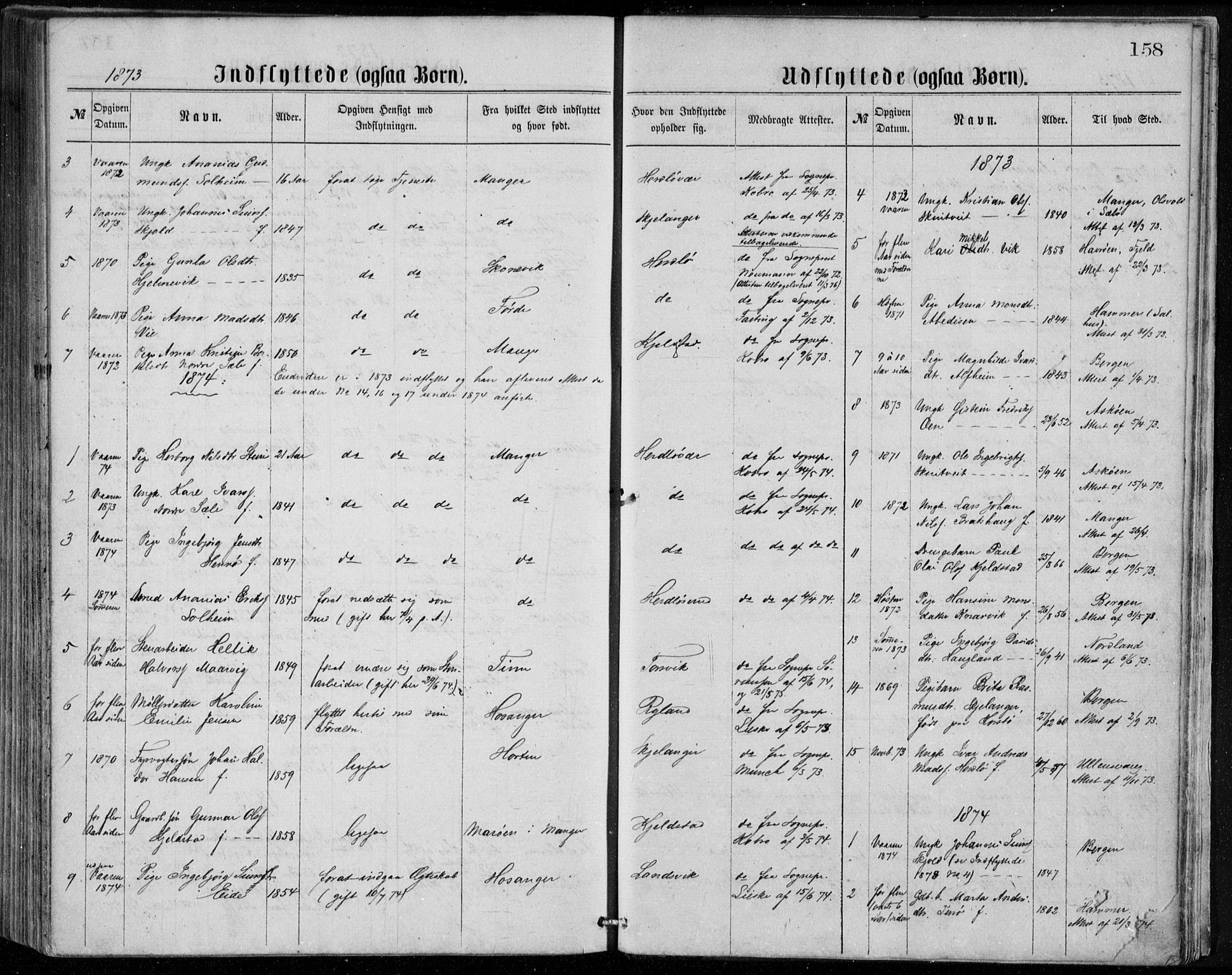 Herdla Sokneprestembete, AV/SAB-A-75701/H/Haa: Parish register (official) no. A 2, 1869-1877, p. 158