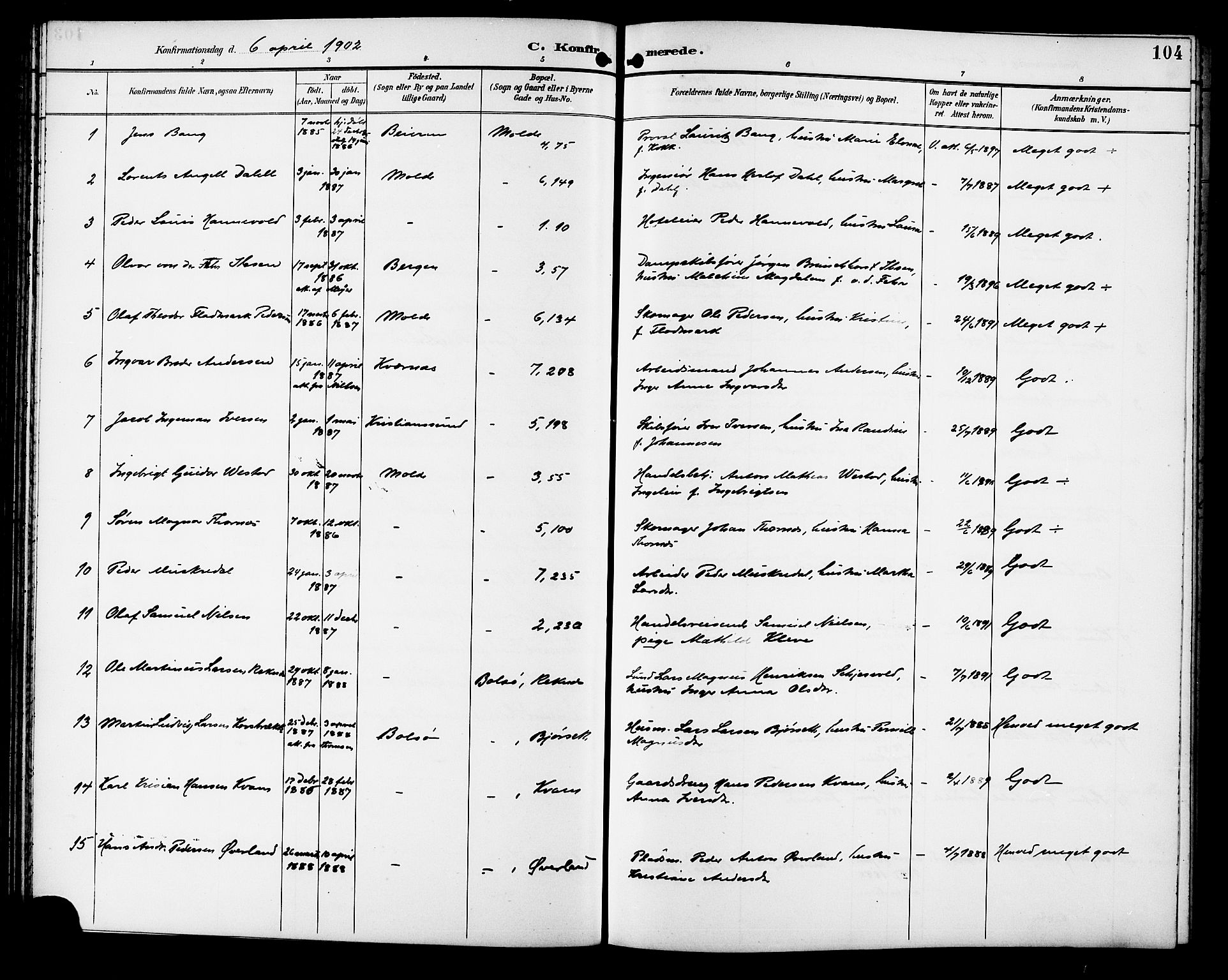 Ministerialprotokoller, klokkerbøker og fødselsregistre - Møre og Romsdal, SAT/A-1454/558/L0702: Parish register (copy) no. 558C03, 1894-1915, p. 104