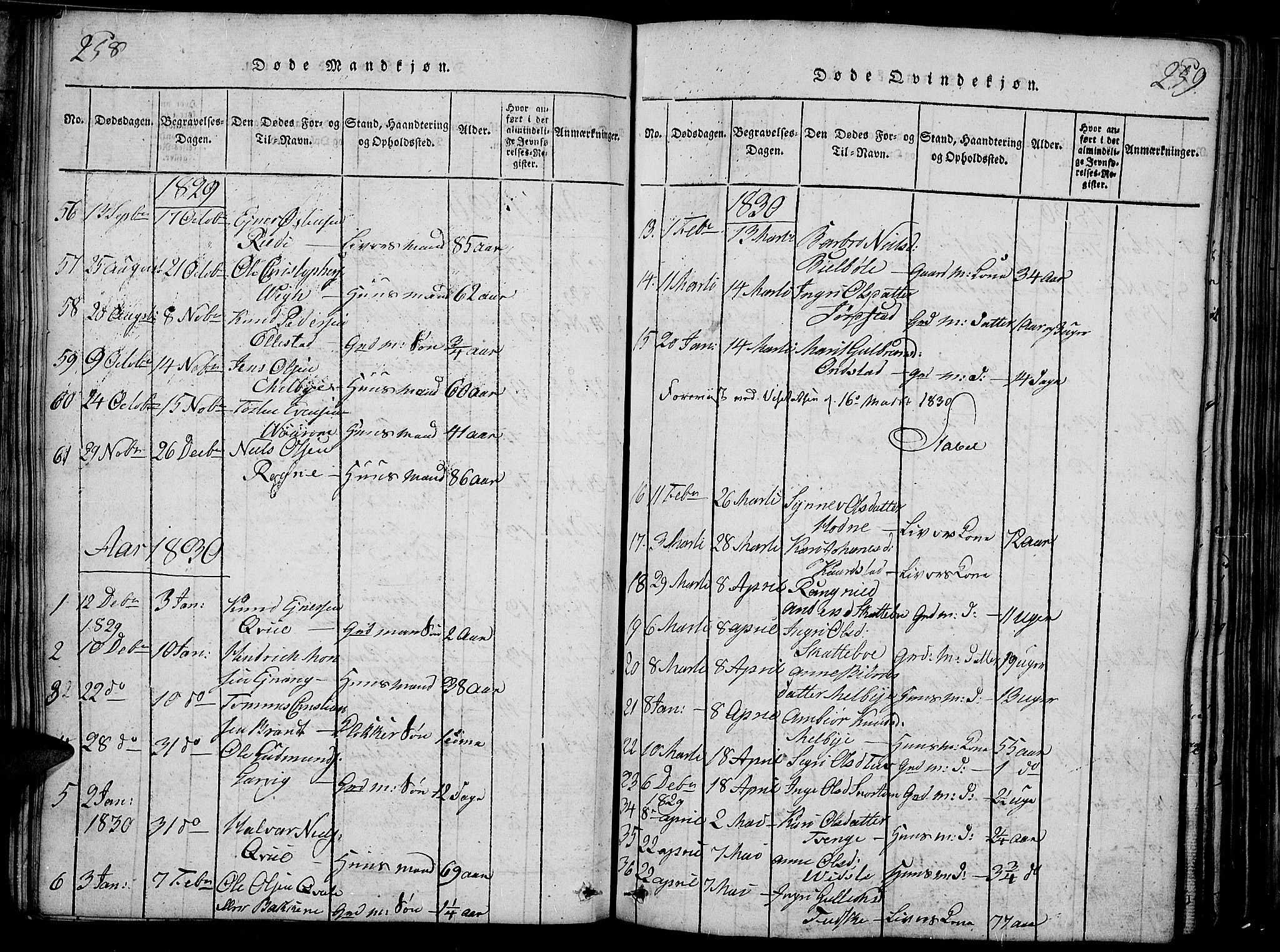 Slidre prestekontor, SAH/PREST-134/H/Ha/Haa/L0002: Parish register (official) no. 2, 1814-1830, p. 258-259
