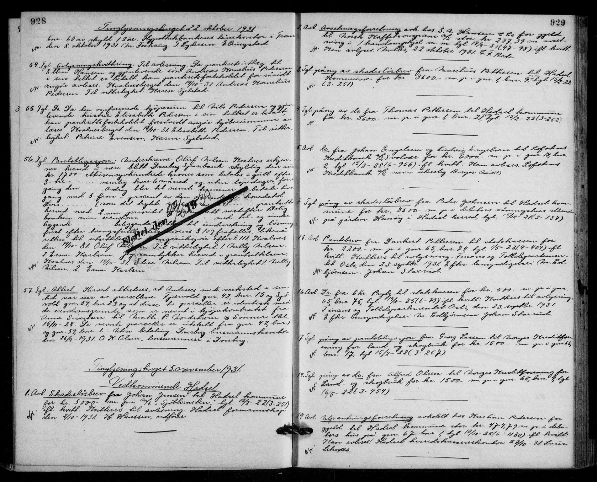 Vesterålen sorenskriveri, SAT/A-4180/1/2/2Ca/L0048: Mortgage book no. 41, 1928-1932, Deed date: 05.11.1931