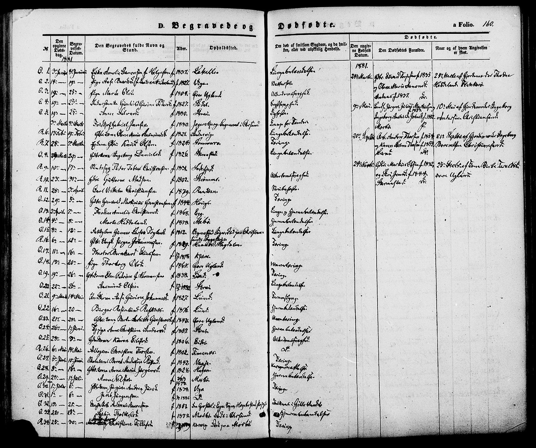 Oddernes sokneprestkontor, SAK/1111-0033/F/Fa/Fab/L0001: Parish register (official) no. A 1, 1865-1884, p. 160