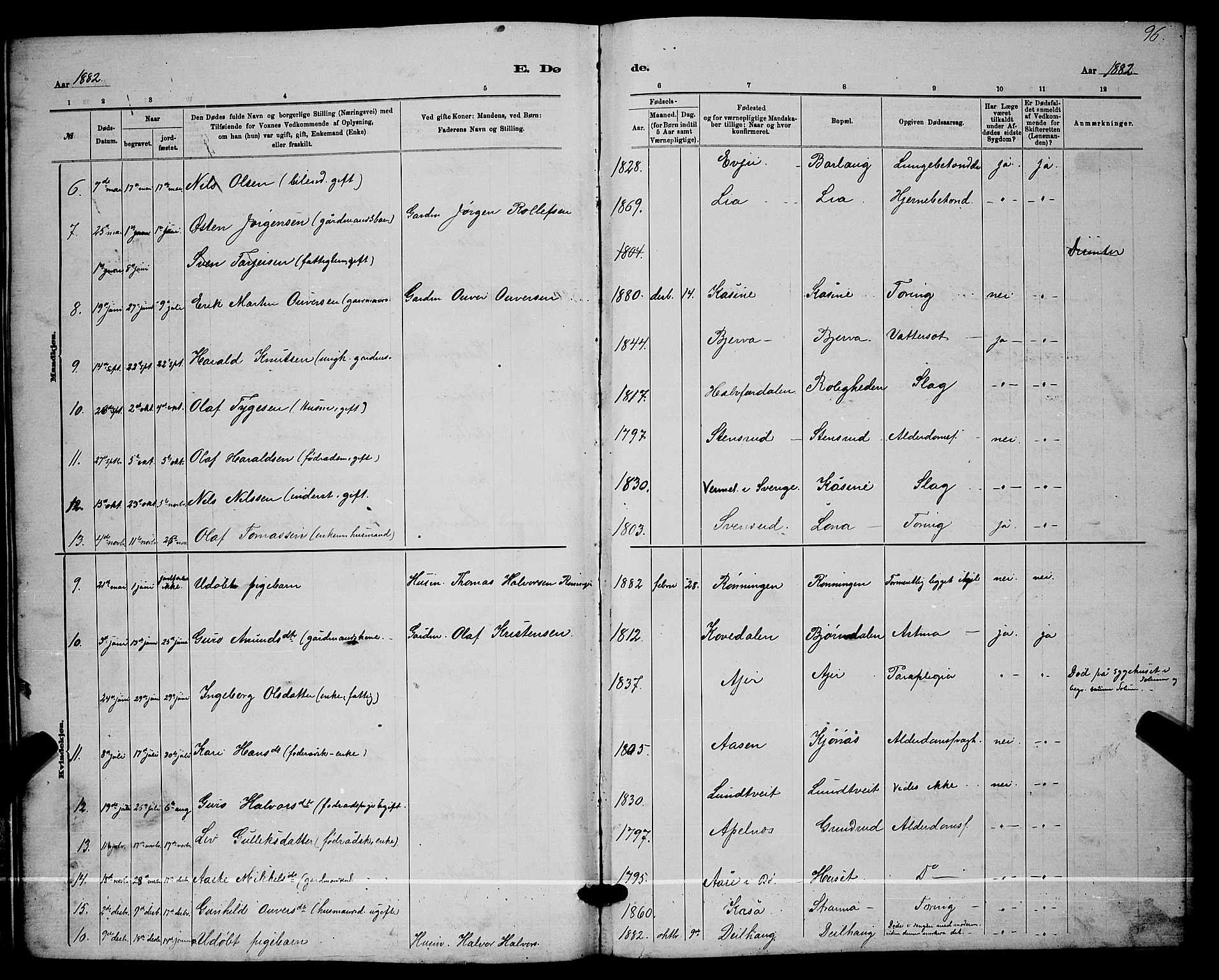 Lunde kirkebøker, SAKO/A-282/G/Ga/L0001b: Parish register (copy) no. I 1, 1879-1887, p. 96