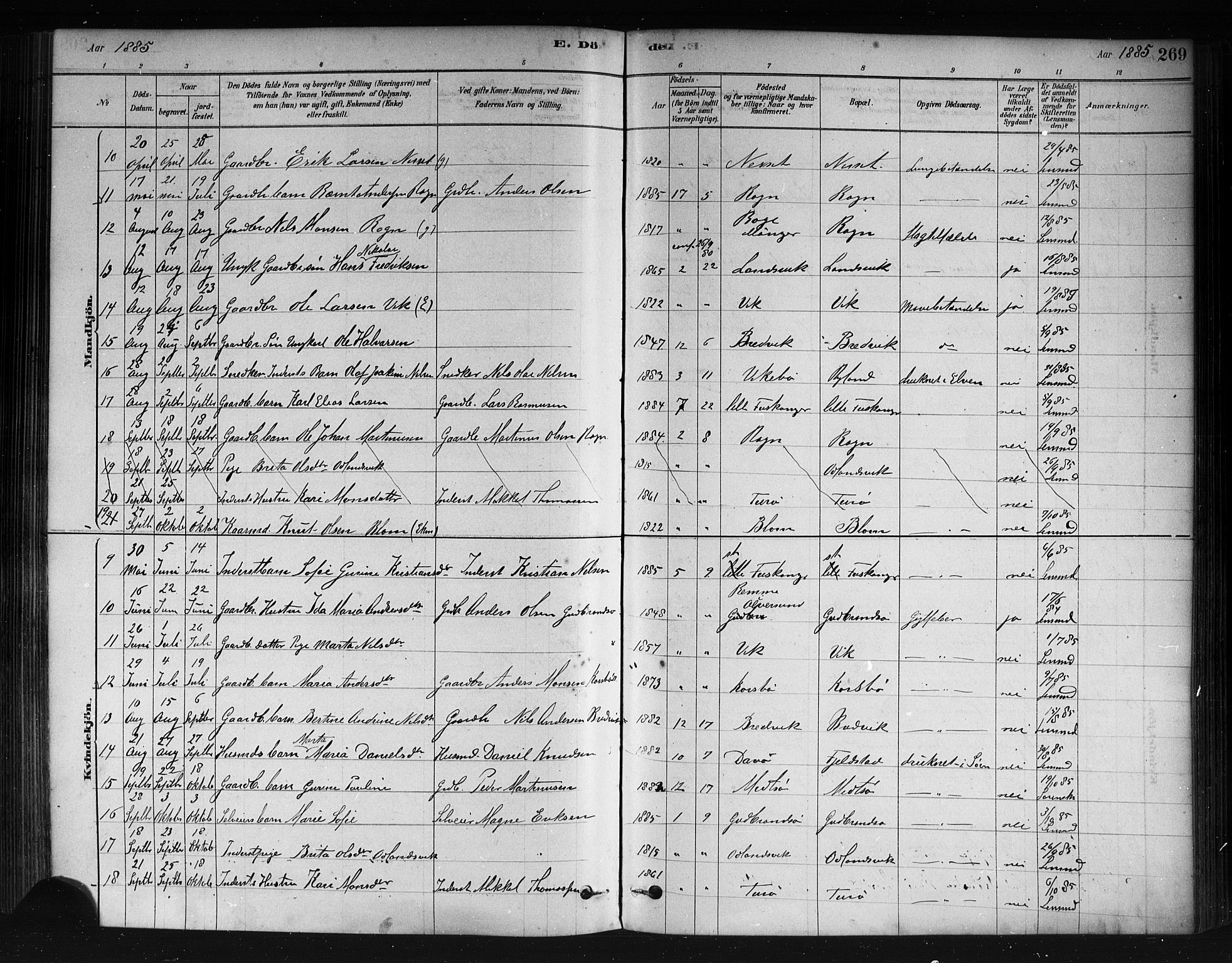 Herdla Sokneprestembete, AV/SAB-A-75701/H/Haa: Parish register (official) no. A 3, 1878-1890, p. 269