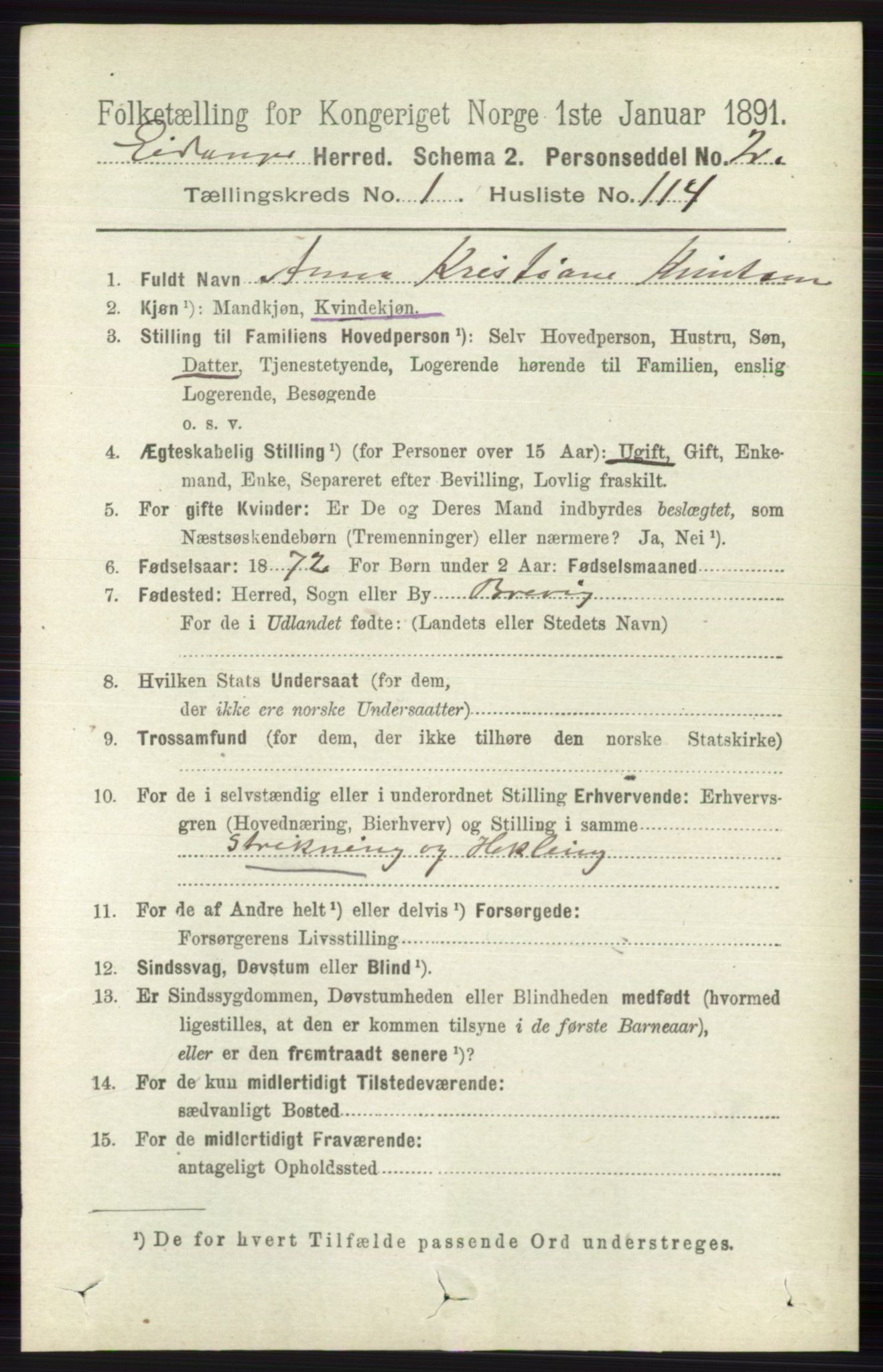 RA, 1891 census for 0813 Eidanger, 1891, p. 756