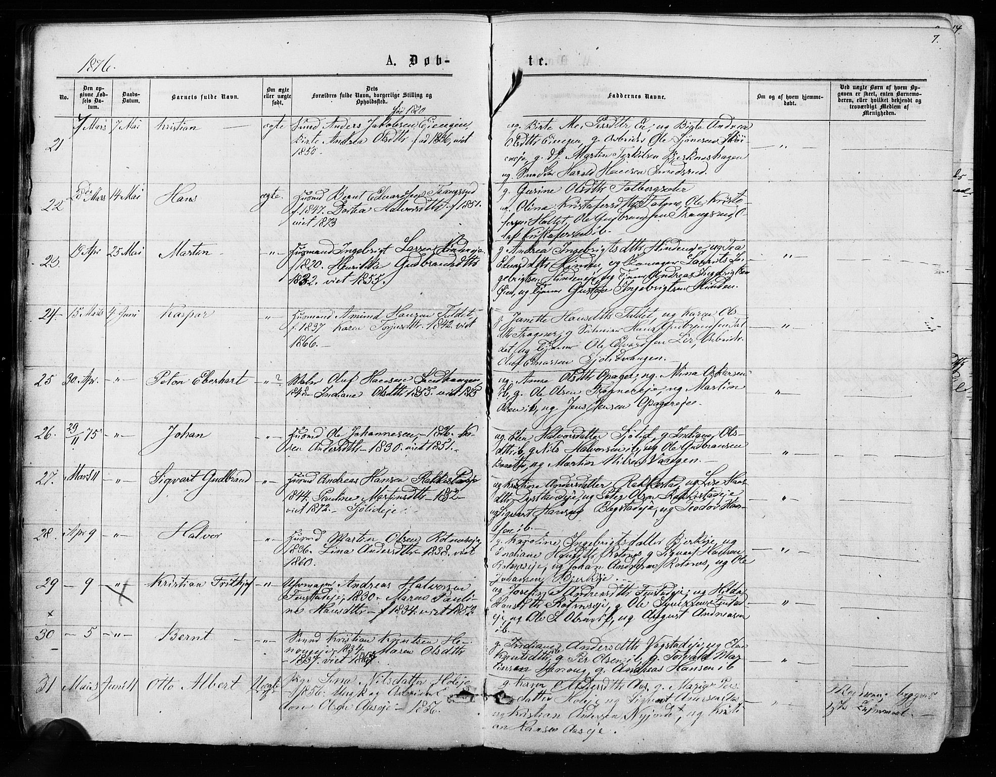 Nes prestekontor Kirkebøker, SAO/A-10410/F/Fa/L0009: Parish register (official) no. I 9, 1875-1882, p. 7