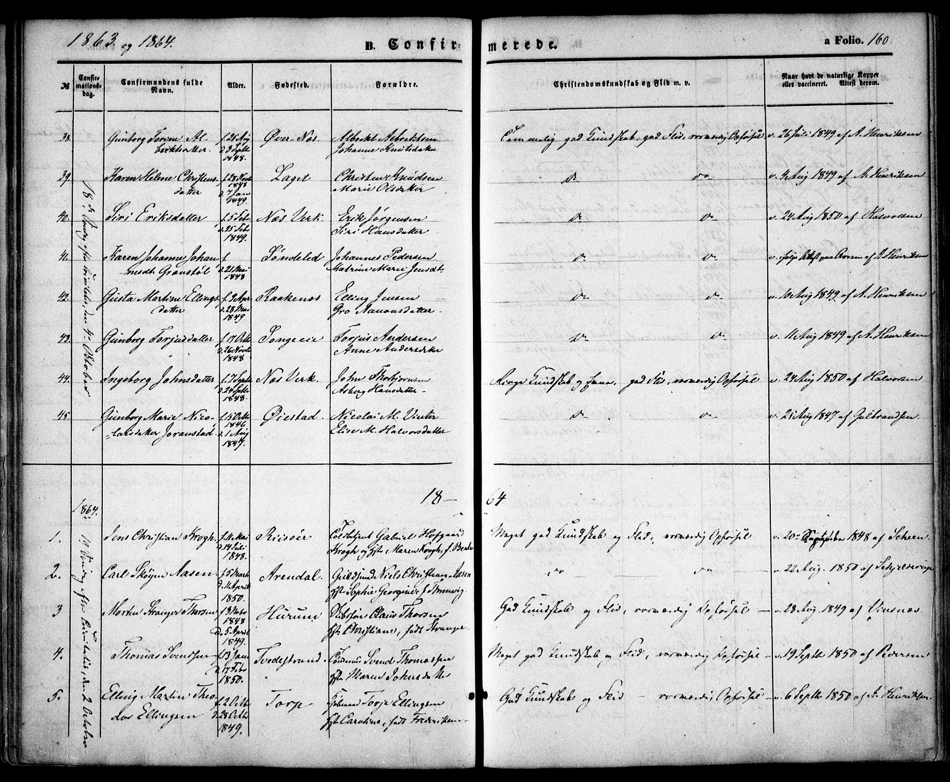 Holt sokneprestkontor, AV/SAK-1111-0021/F/Fa/L0009: Parish register (official) no. A 9, 1861-1871, p. 160