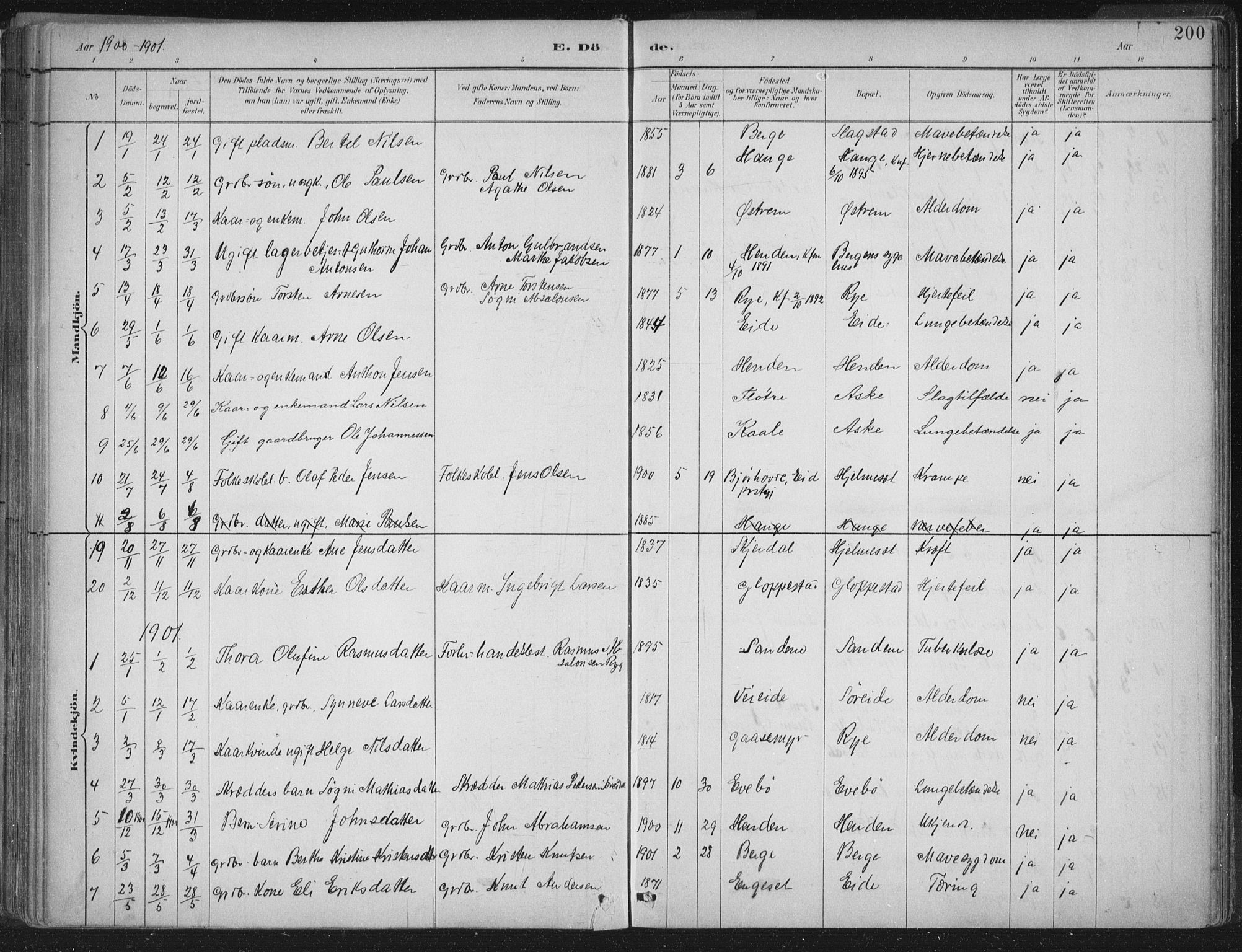 Gloppen sokneprestembete, AV/SAB-A-80101/H/Haa/Haab/L0001: Parish register (official) no. B  1, 1885-1905, p. 200