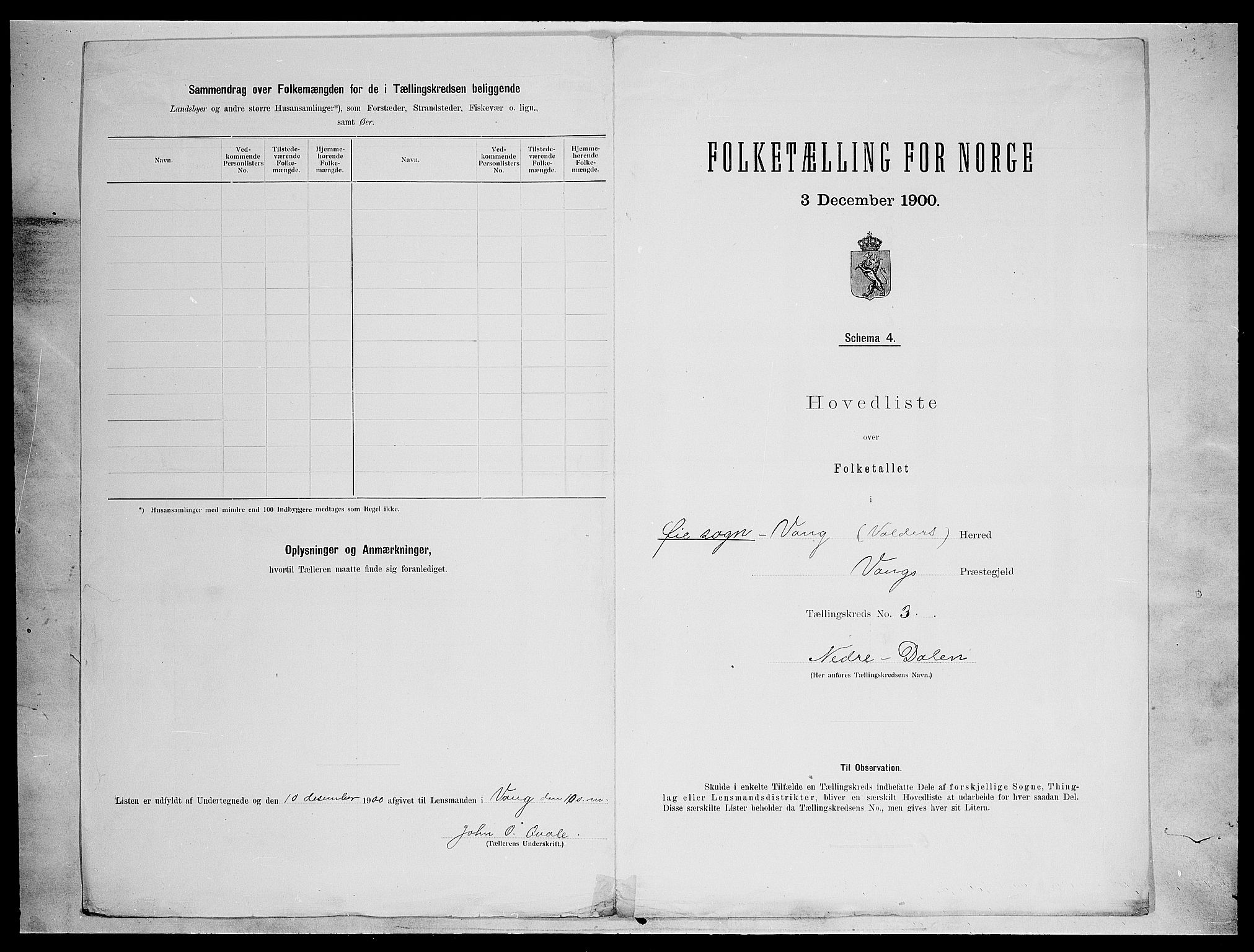 SAH, 1900 census for Vang, 1900, p. 20