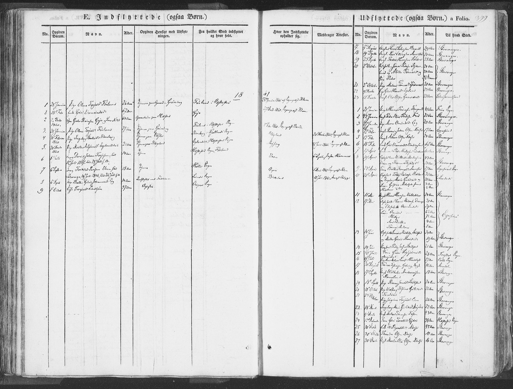 Helleland sokneprestkontor, SAST/A-101810: Parish register (official) no. A 6.2, 1834-1863, p. 399