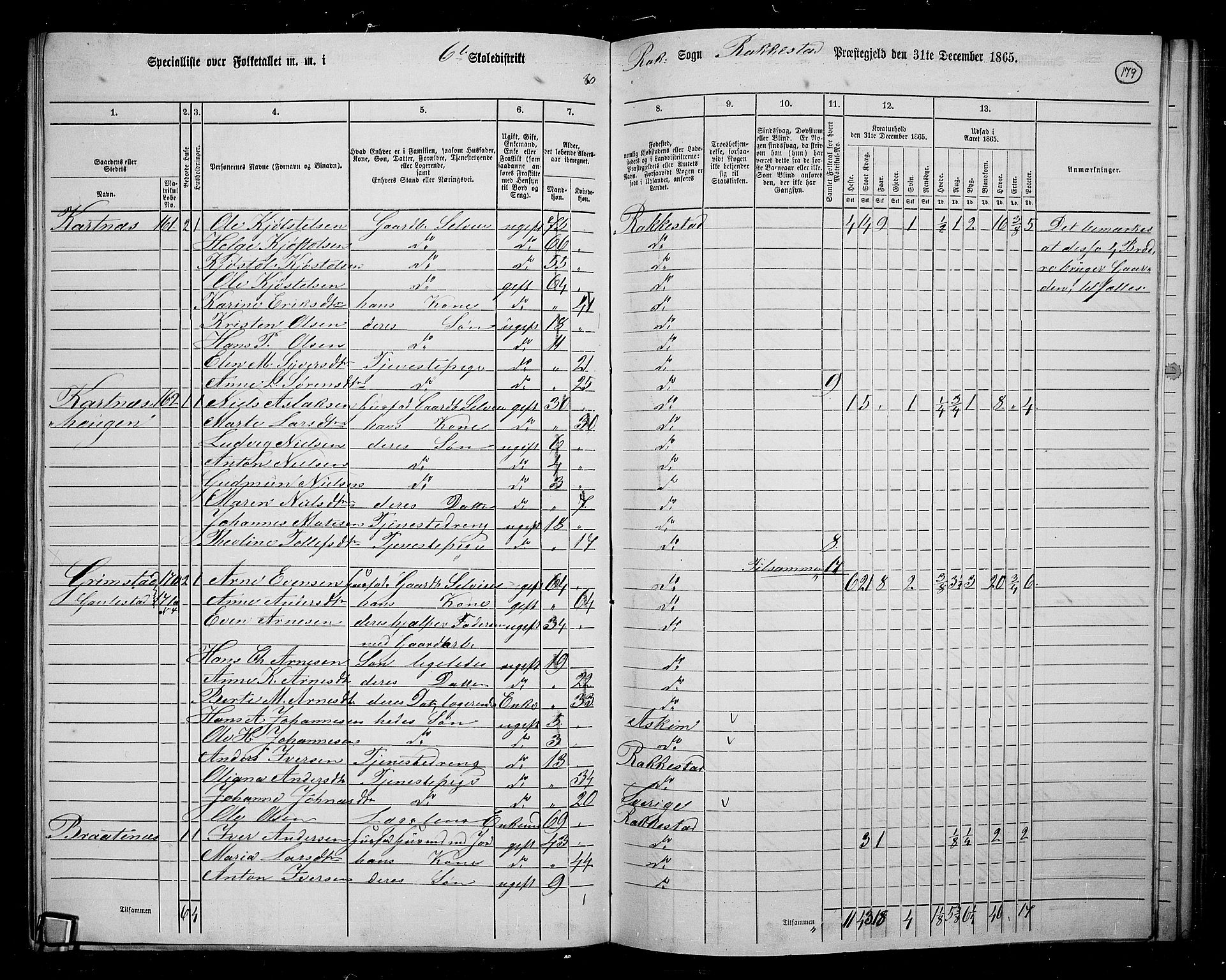 RA, 1865 census for Rakkestad, 1865, p. 171