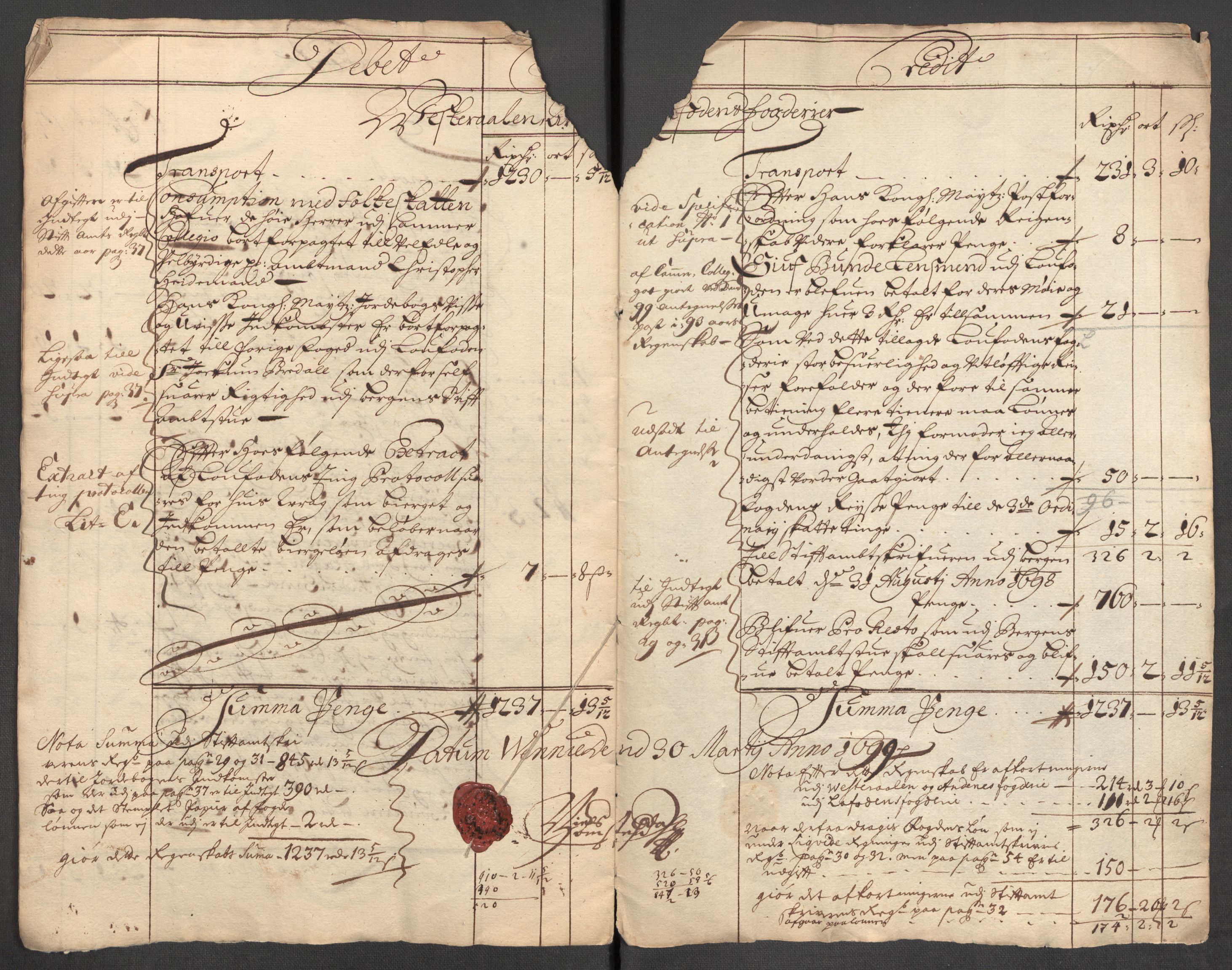 Rentekammeret inntil 1814, Reviderte regnskaper, Fogderegnskap, AV/RA-EA-4092/R67/L4678: Fogderegnskap Vesterålen, Andenes og Lofoten, 1696-1708, p. 192