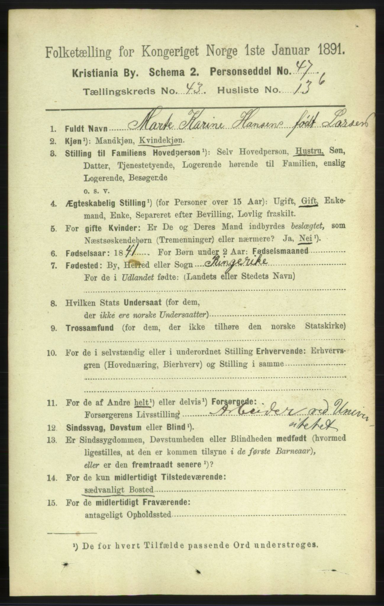 RA, 1891 census for 0301 Kristiania, 1891, p. 26140