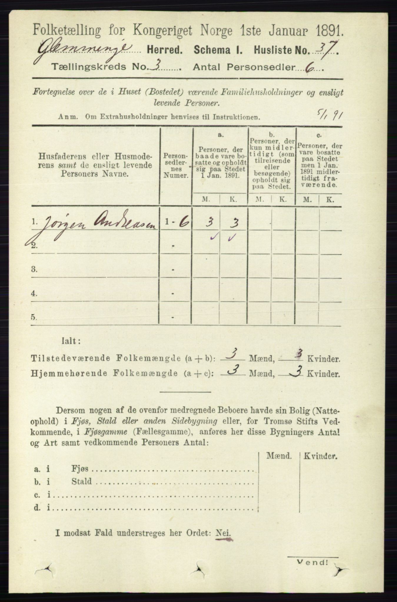 RA, 1891 census for 0132 Glemmen, 1891, p. 1828