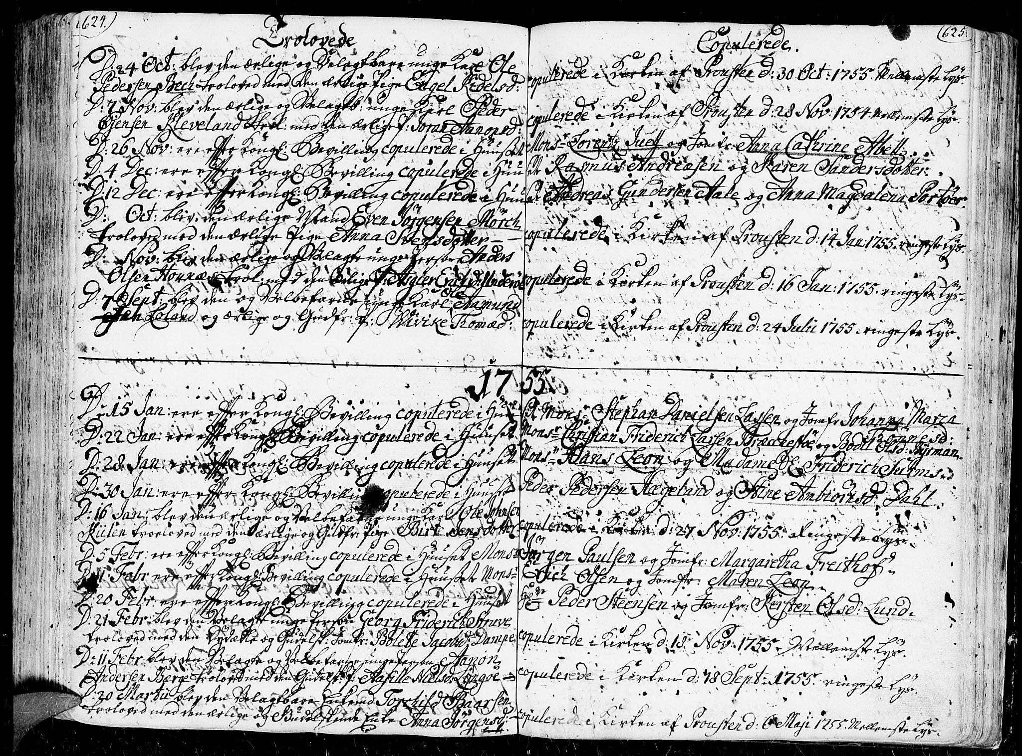 Kristiansand domprosti, SAK/1112-0006/F/Fa/L0001: Parish register (official) no. A 1, 1734-1793, p. 624-625