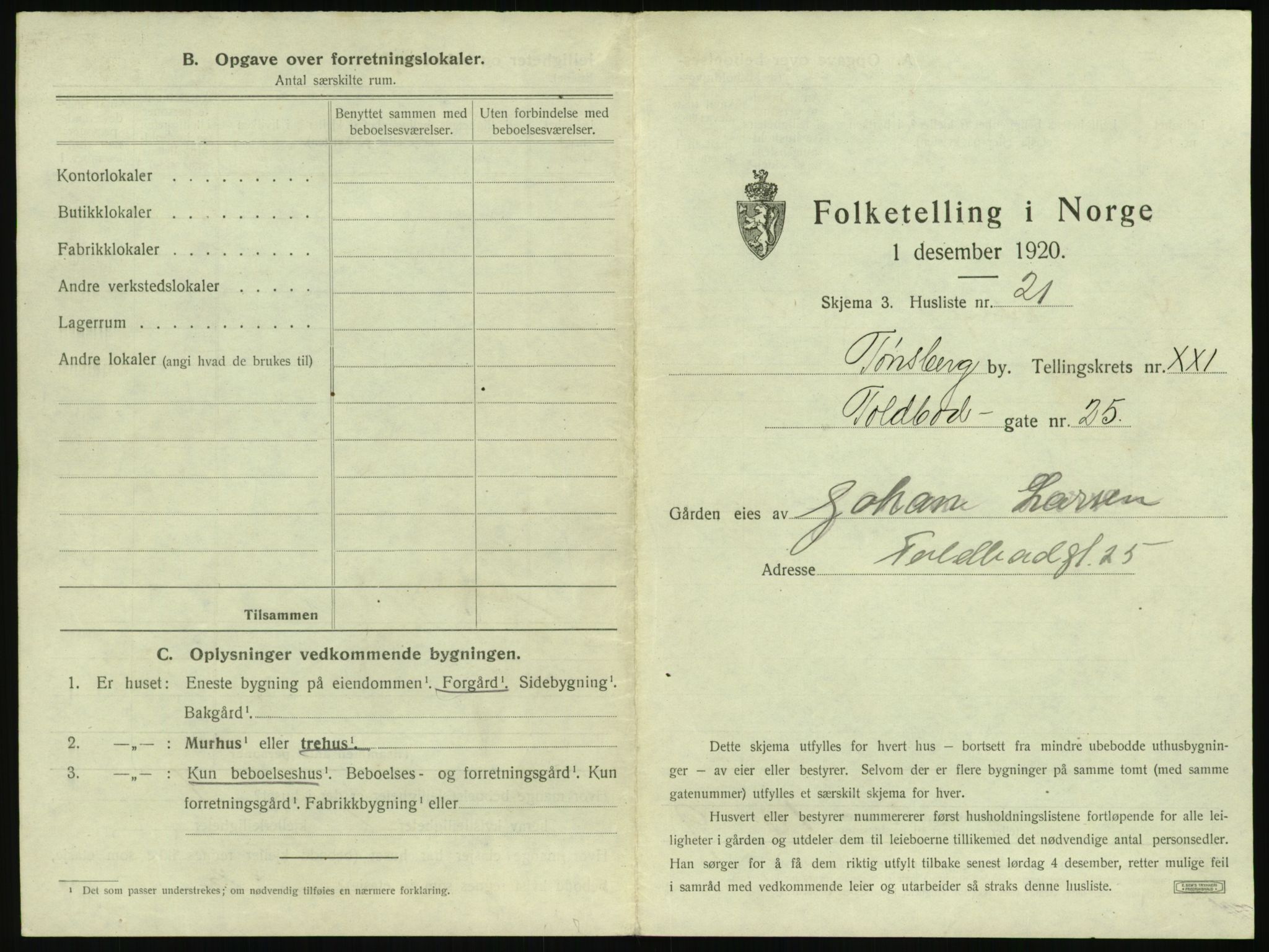 SAKO, 1920 census for Tønsberg, 1920, p. 2159