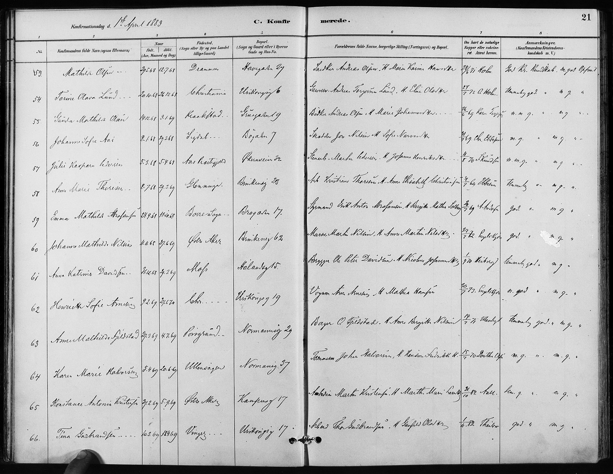 Kampen prestekontor Kirkebøker, AV/SAO-A-10853/F/Fa/L0002: Parish register (official) no. I 2, 1880-1888, p. 21