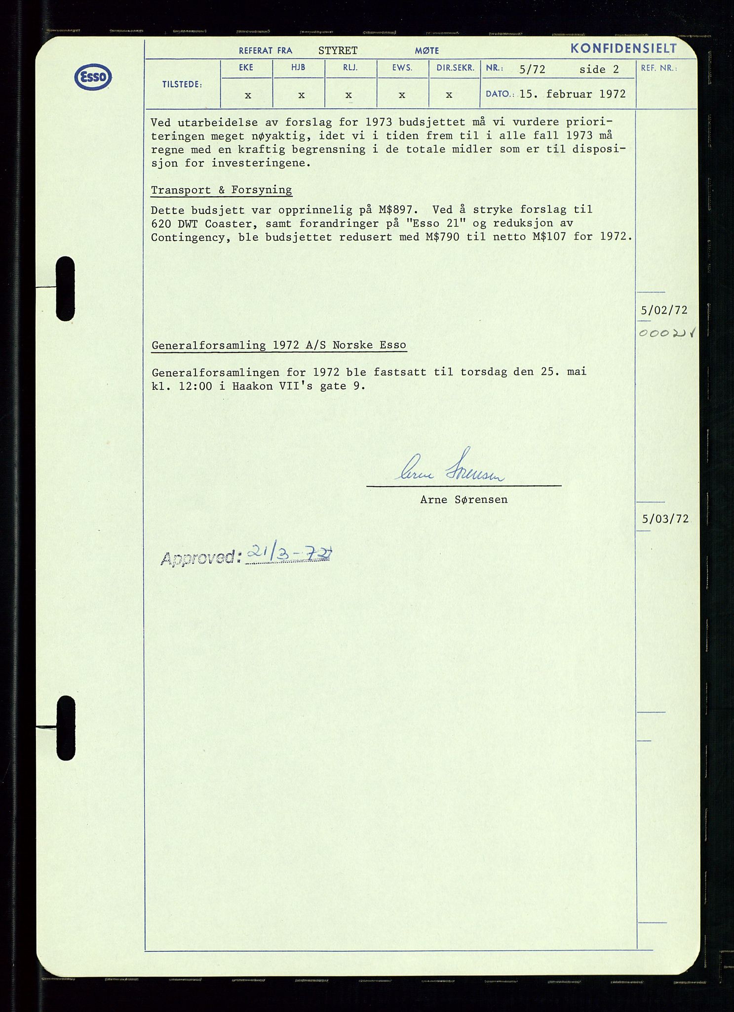 Pa 0982 - Esso Norge A/S, AV/SAST-A-100448/A/Aa/L0003/0002: Den administrerende direksjon Board minutes (styrereferater) og Bedriftforsamlingsprotokoll / Den administrerende direksjon Board minutes (styrereferater), 1970-1974, p. 117