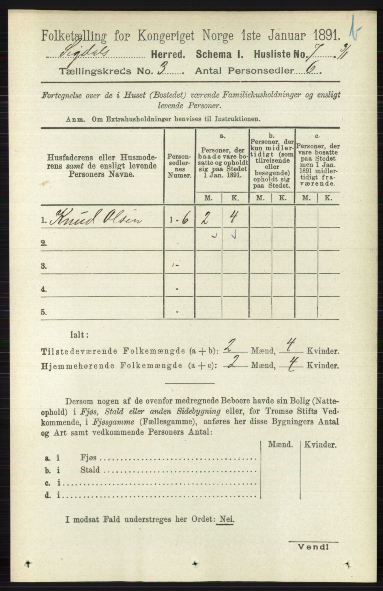 RA, 1891 census for 0621 Sigdal, 1891, p. 4253