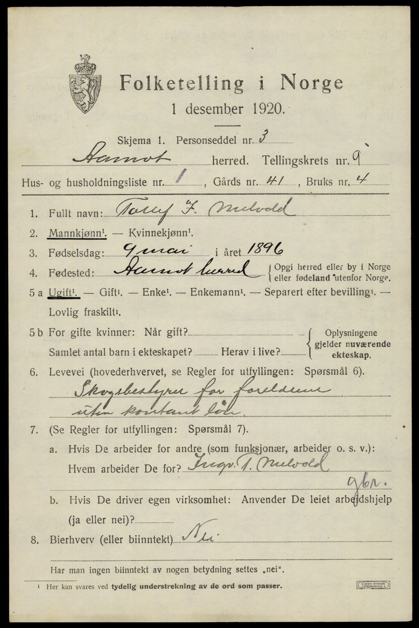 SAH, 1920 census for Åmot, 1920, p. 8191