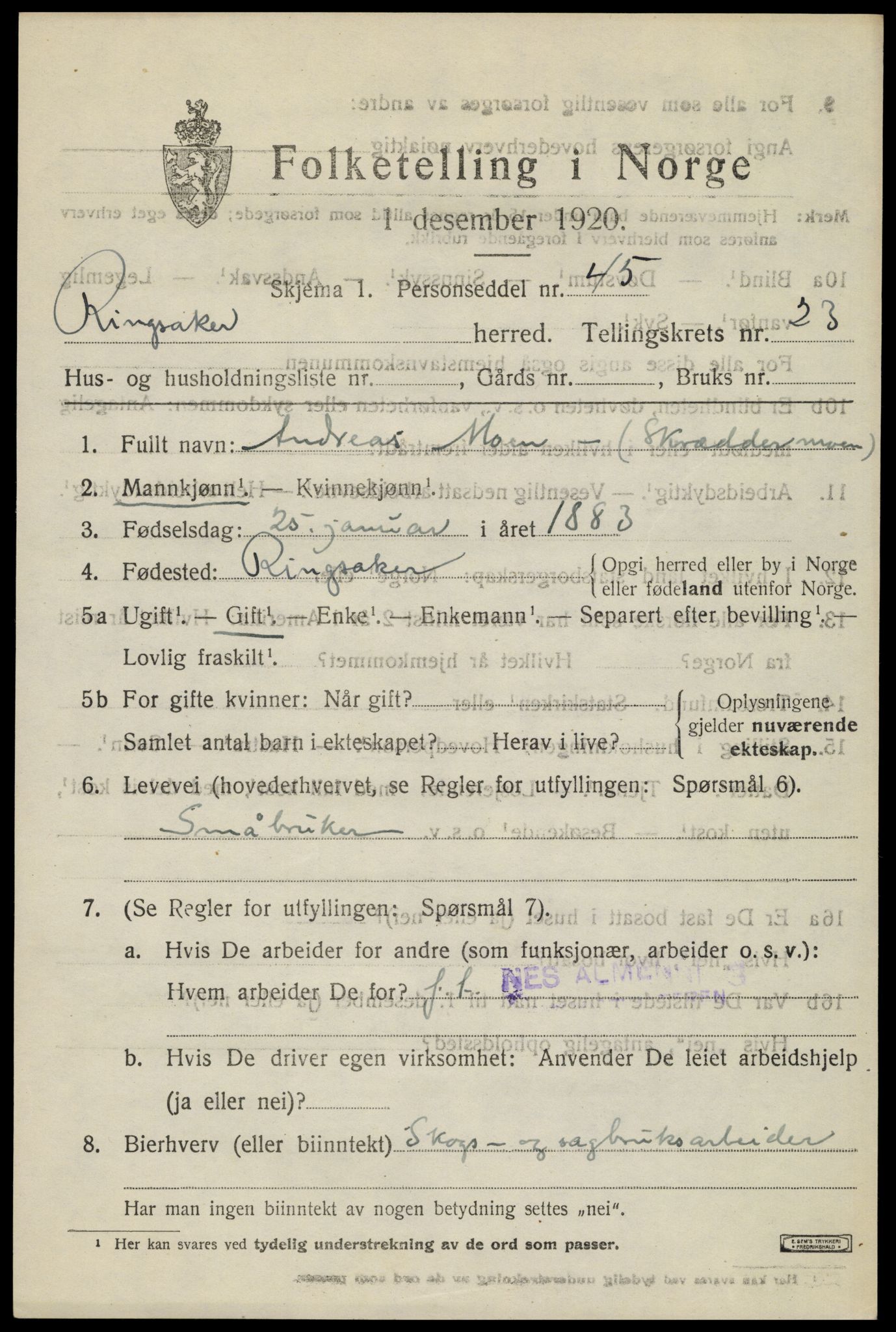 SAH, 1920 census for Ringsaker, 1920, p. 29760