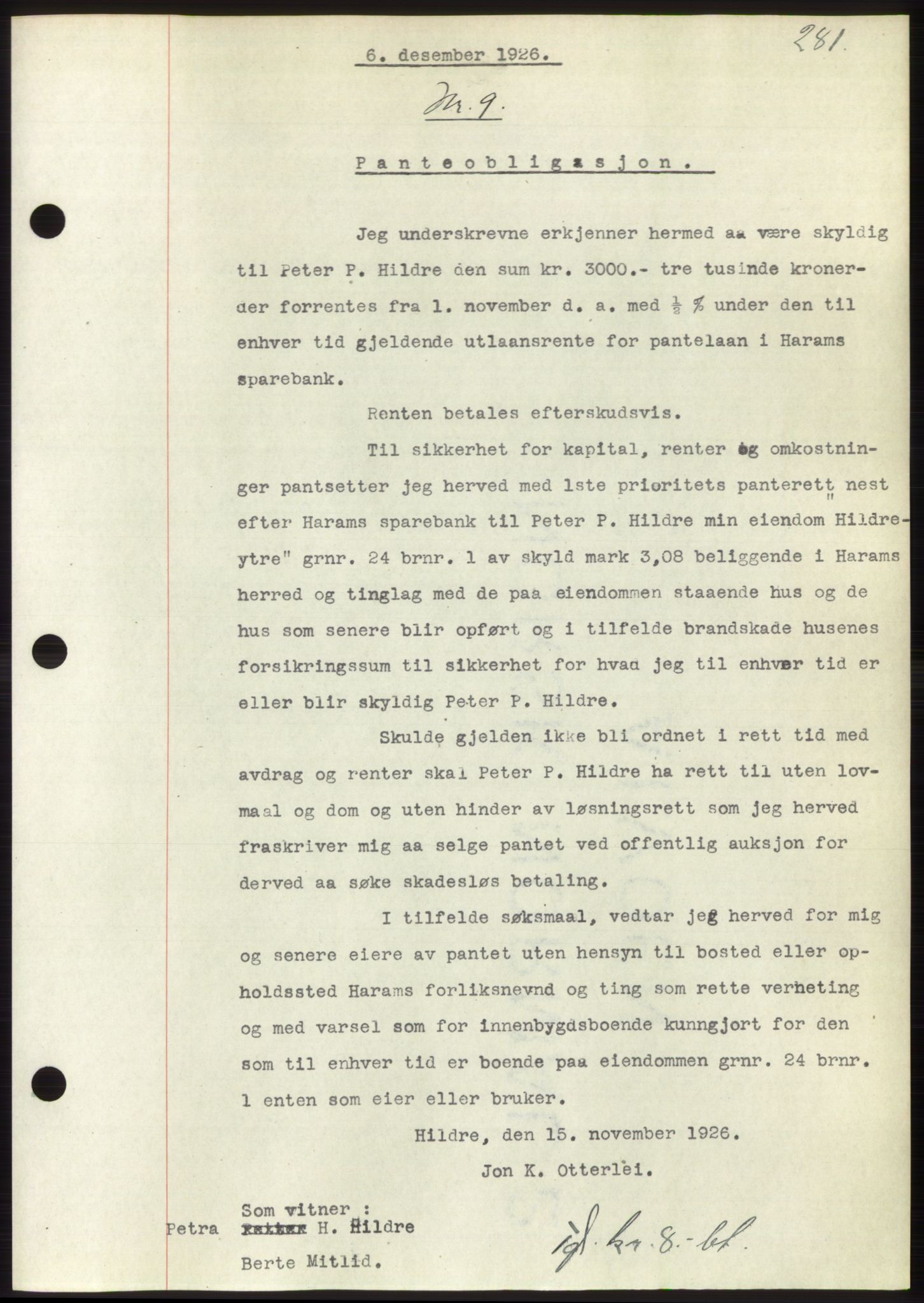 Nordre Sunnmøre sorenskriveri, AV/SAT-A-0006/1/2/2C/2Ca/L0035: Mortgage book no. 37, 1926-1926, Deed date: 06.12.1926