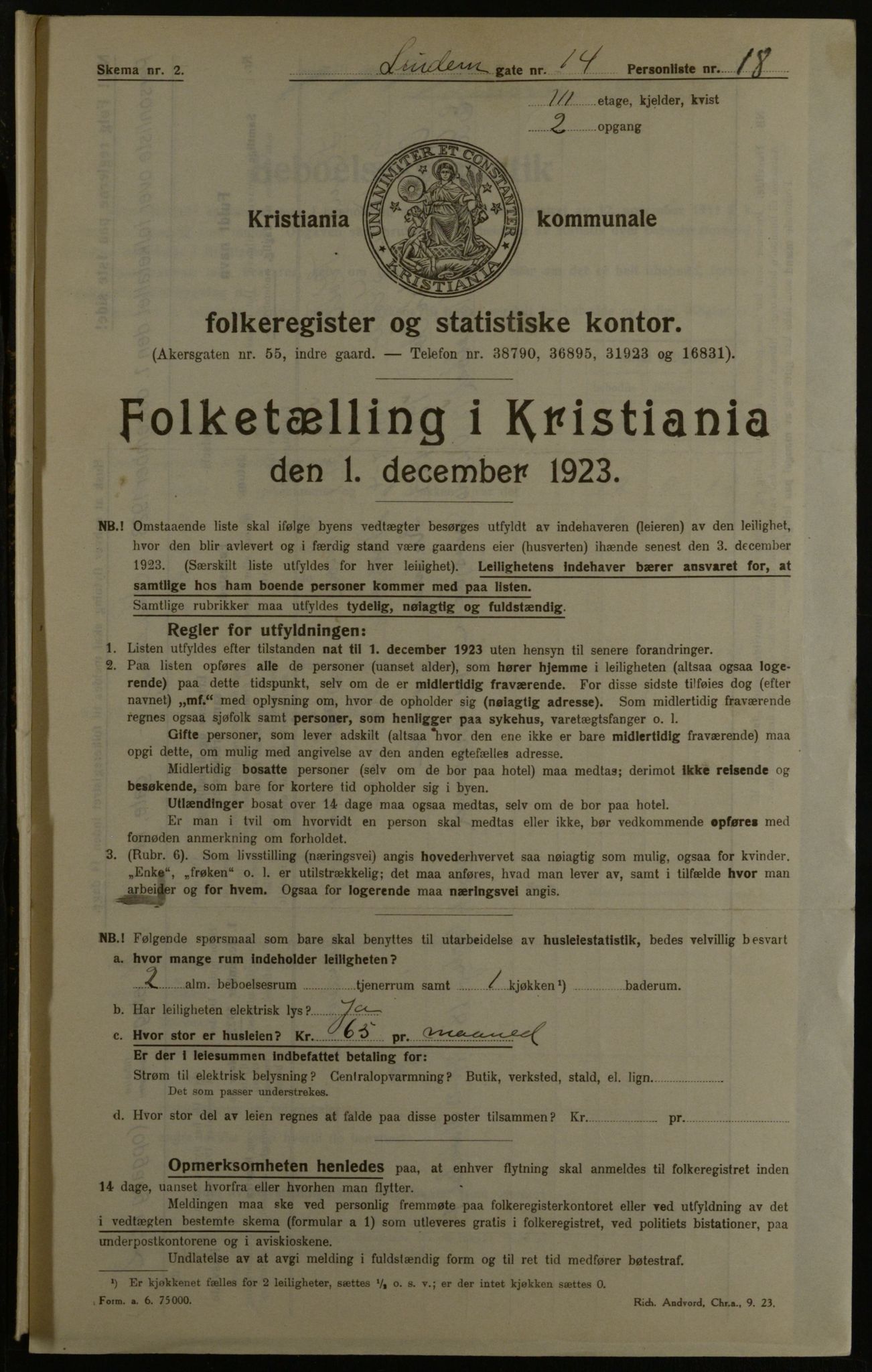 OBA, Municipal Census 1923 for Kristiania, 1923, p. 64191