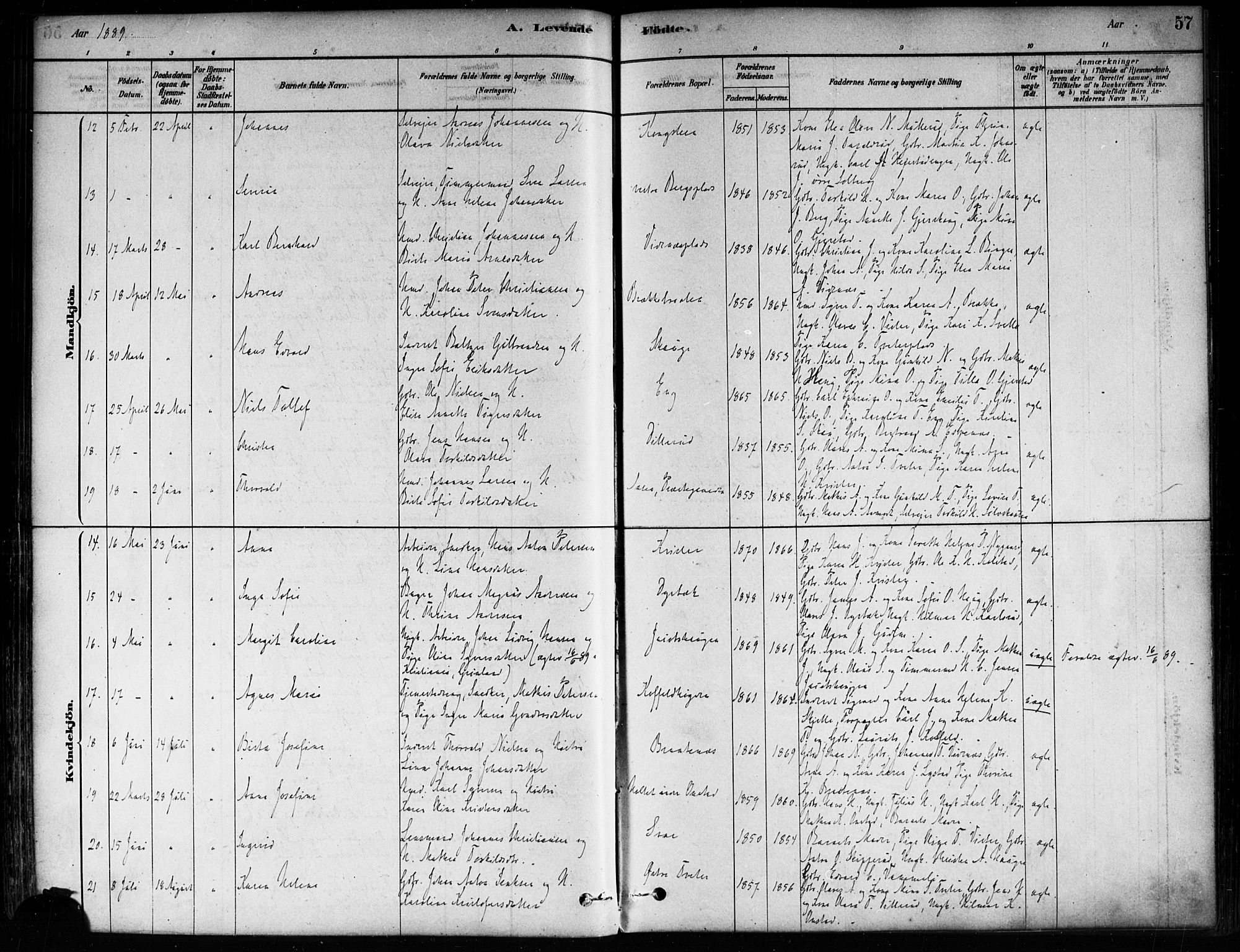 Skiptvet prestekontor Kirkebøker, AV/SAO-A-20009/F/Fa/L0009: Parish register (official) no. 9, 1878-1900, p. 57